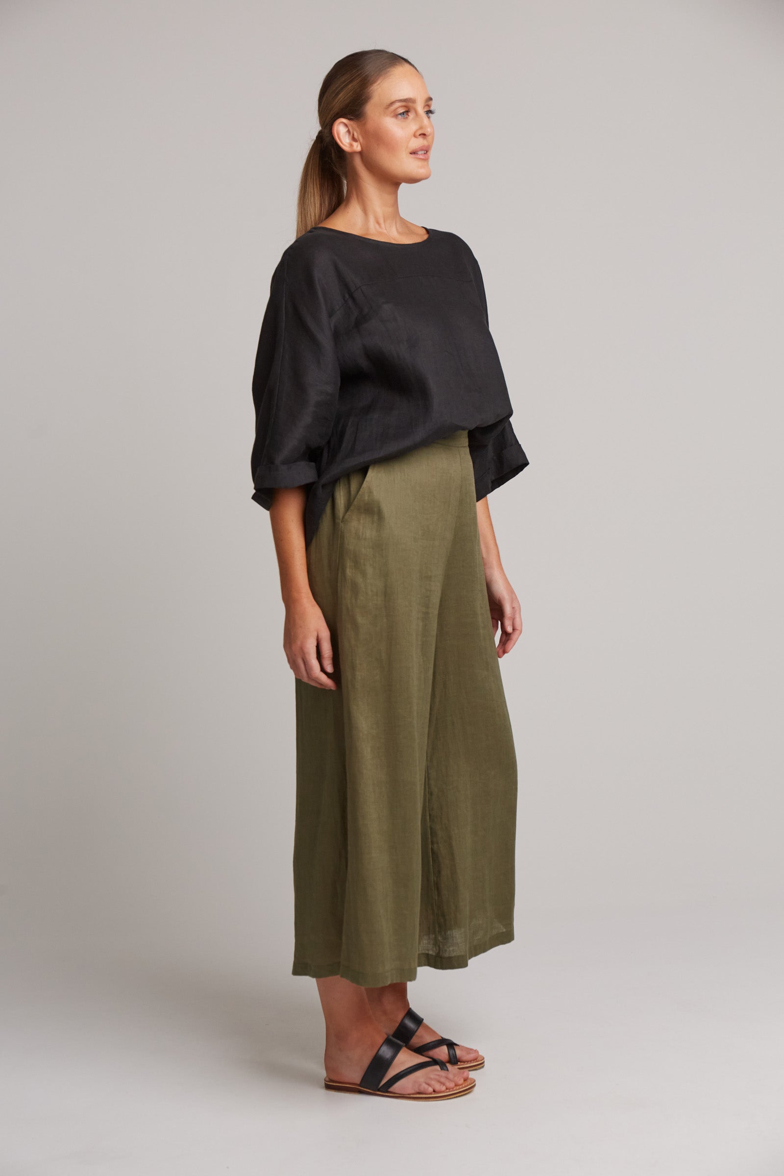 Studio Crop Pant - Khaki - eb&ive Clothing - Pant Relaxed Crop Linen