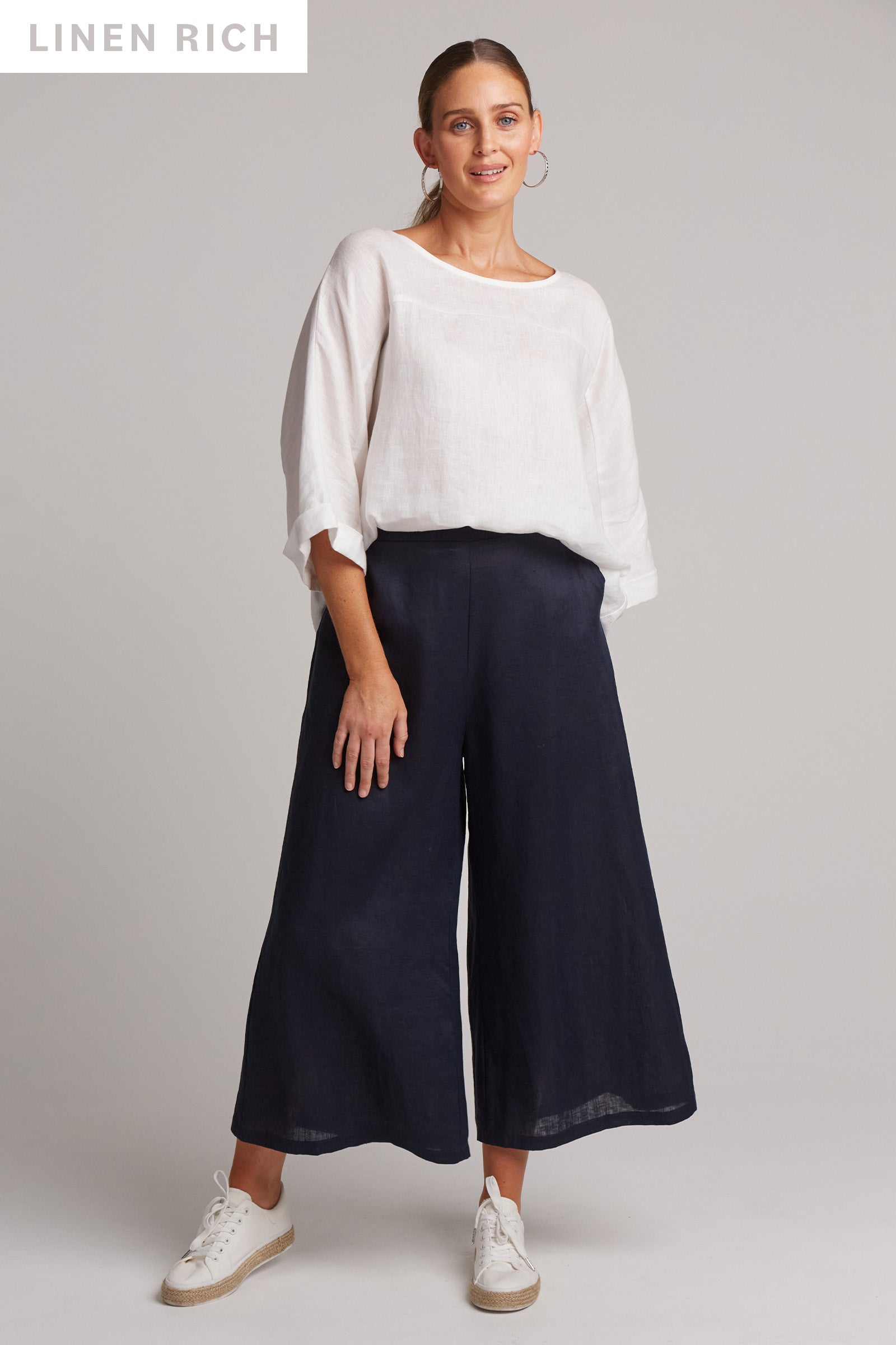 Studio Crop Pant - Navy - eb&ive Clothing - Pant Relaxed Crop Linen