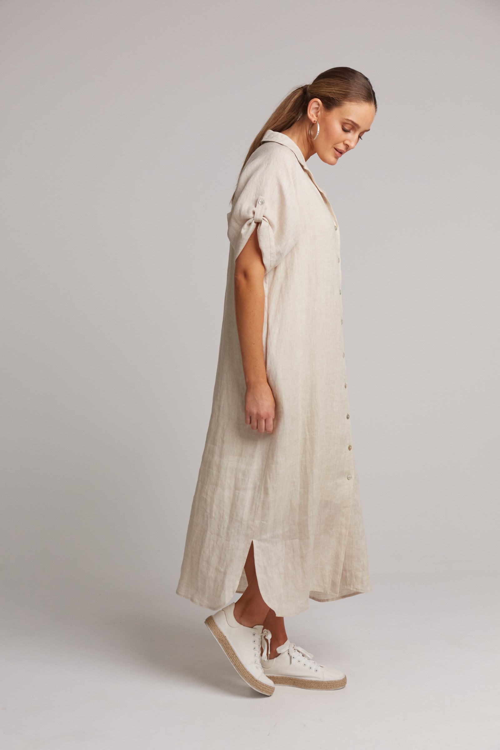 Studio Shirt Dress - Tusk - eb&ive Clothing - Shirt Dress Mid Linen