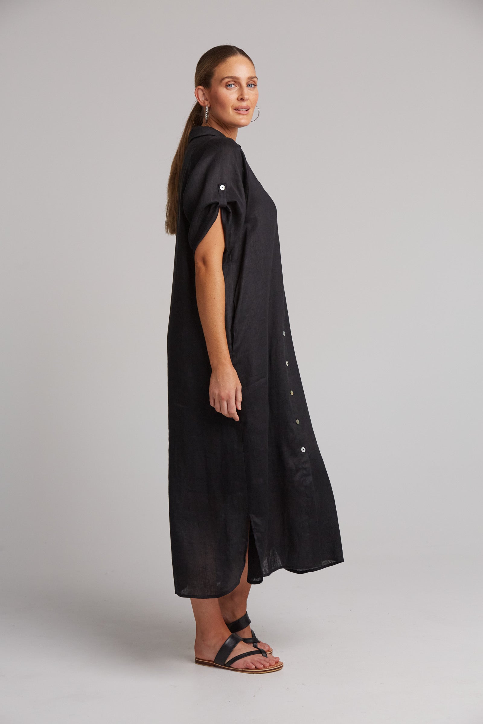 Studio Shirt Dress - Ebony - eb&ive Clothing - Shirt Dress Mid Linen