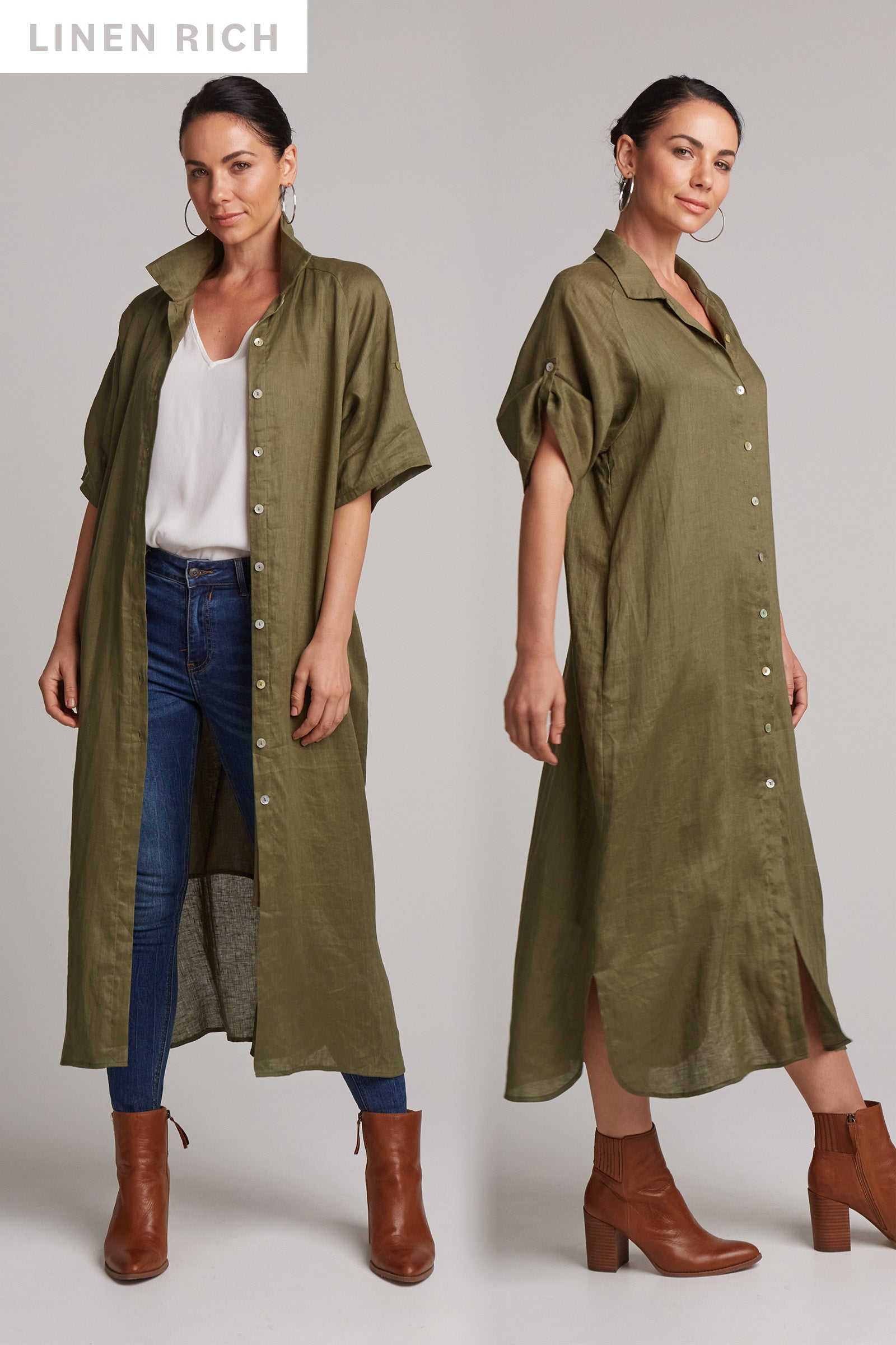 Khaki linen shirt sales dress