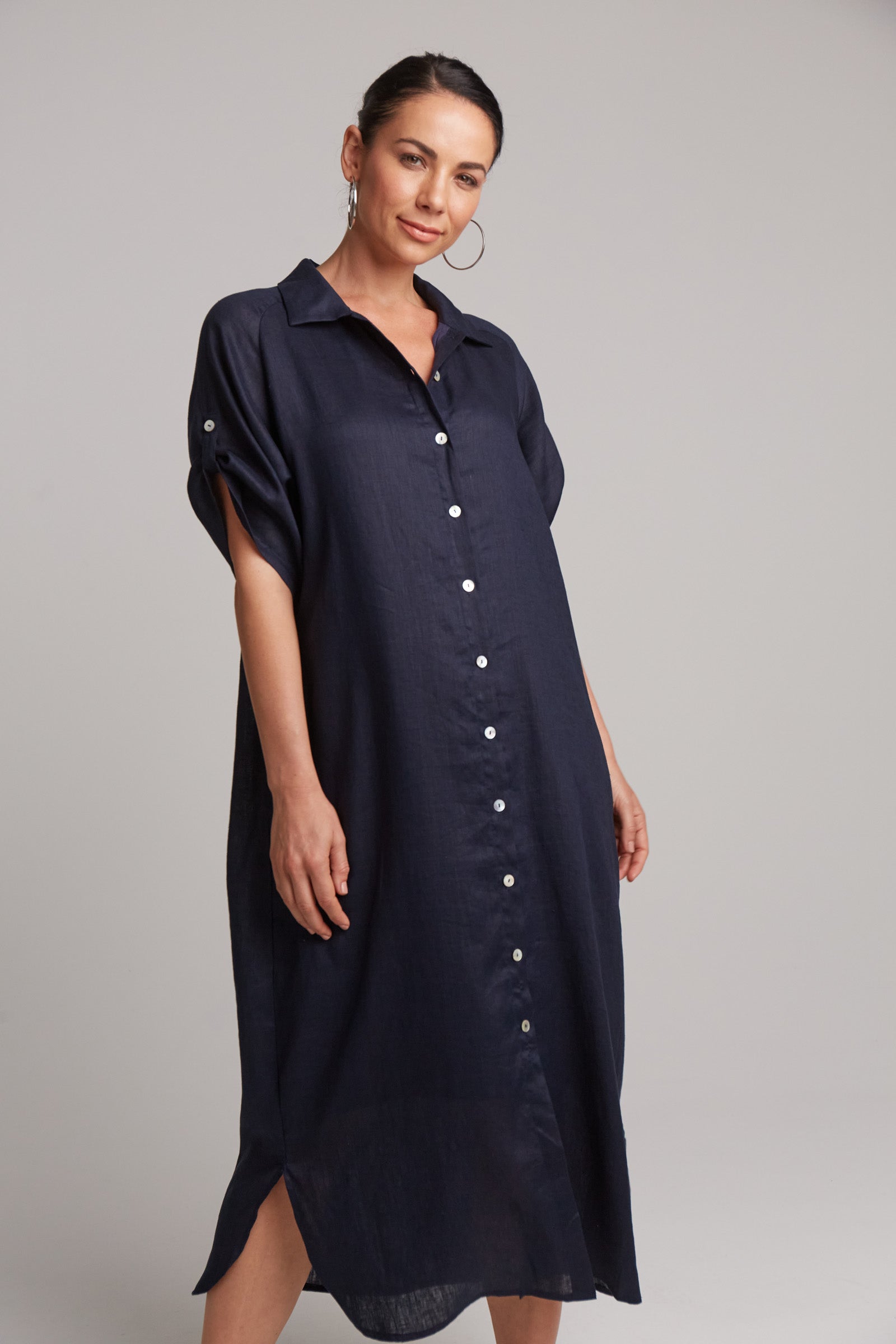 Studio Shirt Dress - Navy - eb&ive Clothing - Shirt Dress Mid Linen