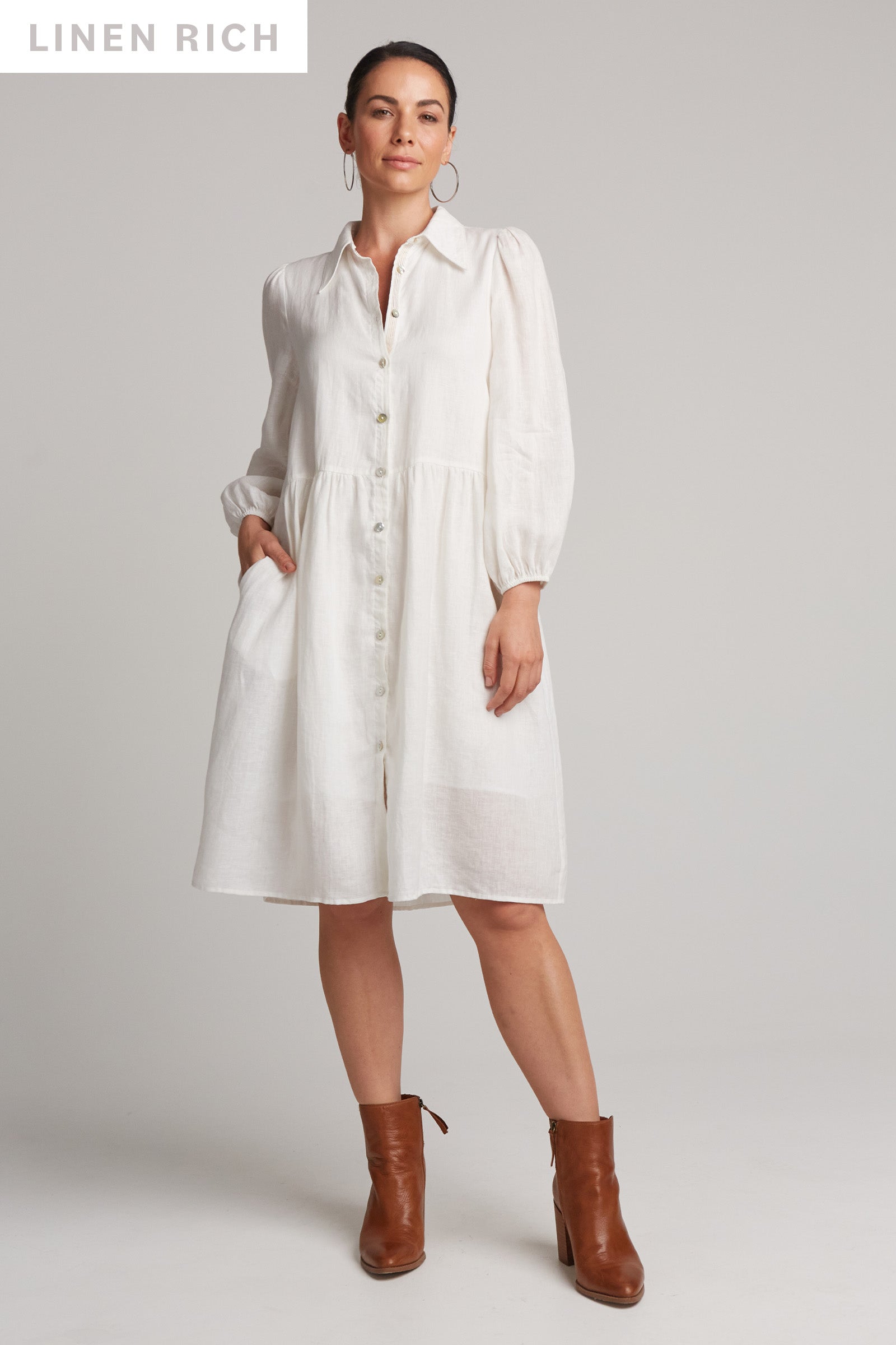 Studio Midi Shirt Dress - Salt - eb&ive Clothing - Dress Mid Linen