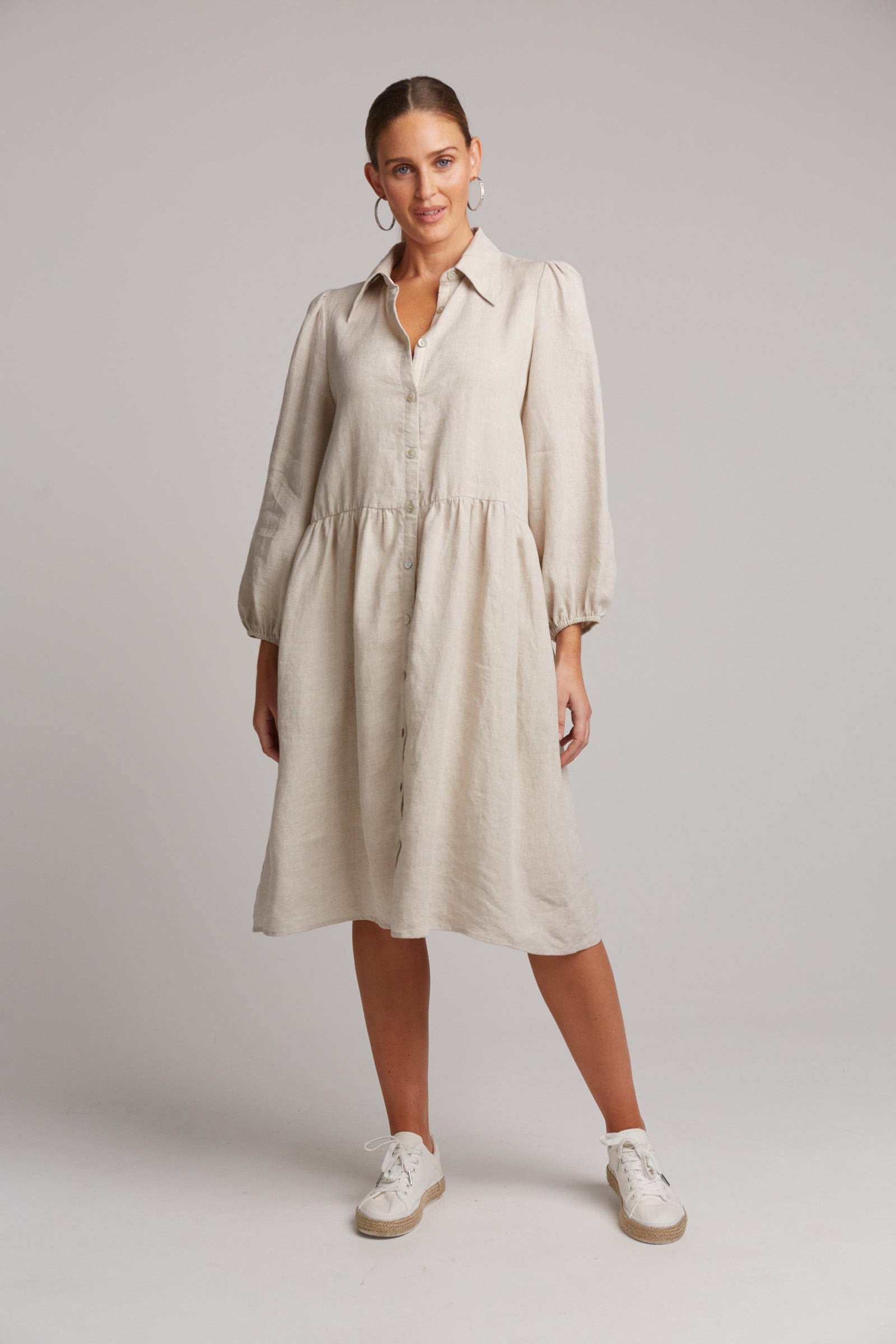 Studio Midi Shirt Dress - Tusk - eb&ive Clothing - Dress Mid Linen