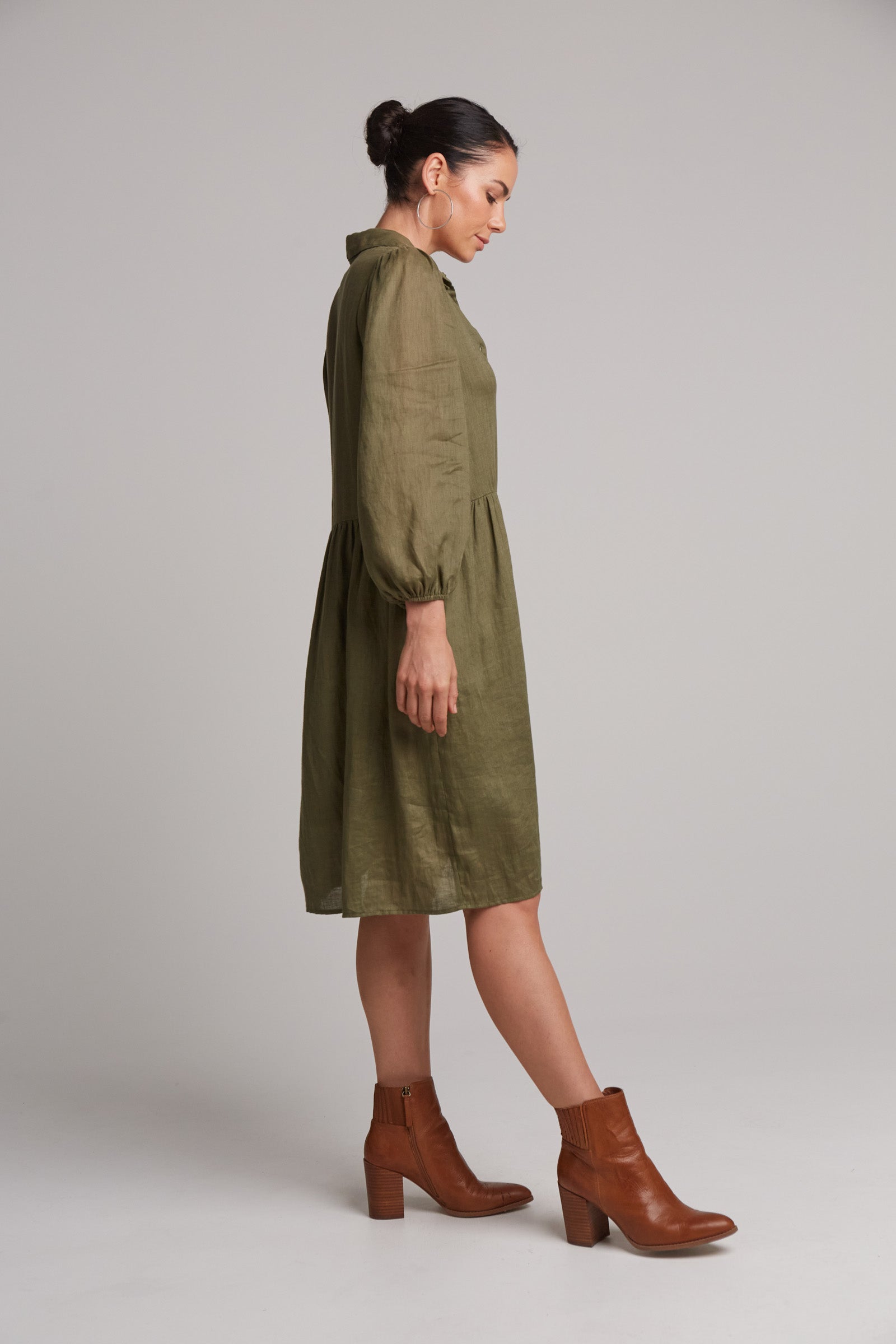 Studio Midi Shirt Dress - Khaki - eb&ive Clothing - Dress Mid Linen