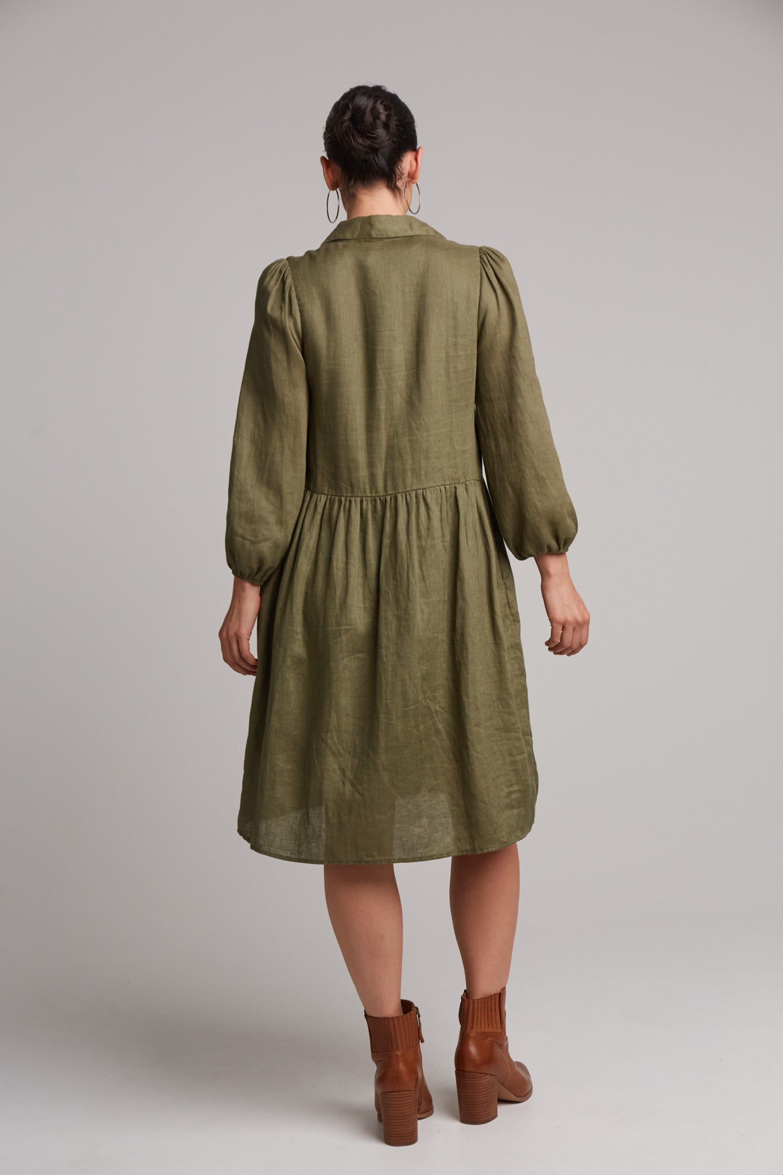 Studio Midi Shirt Dress - Khaki - eb&ive Clothing - Dress Mid Linen