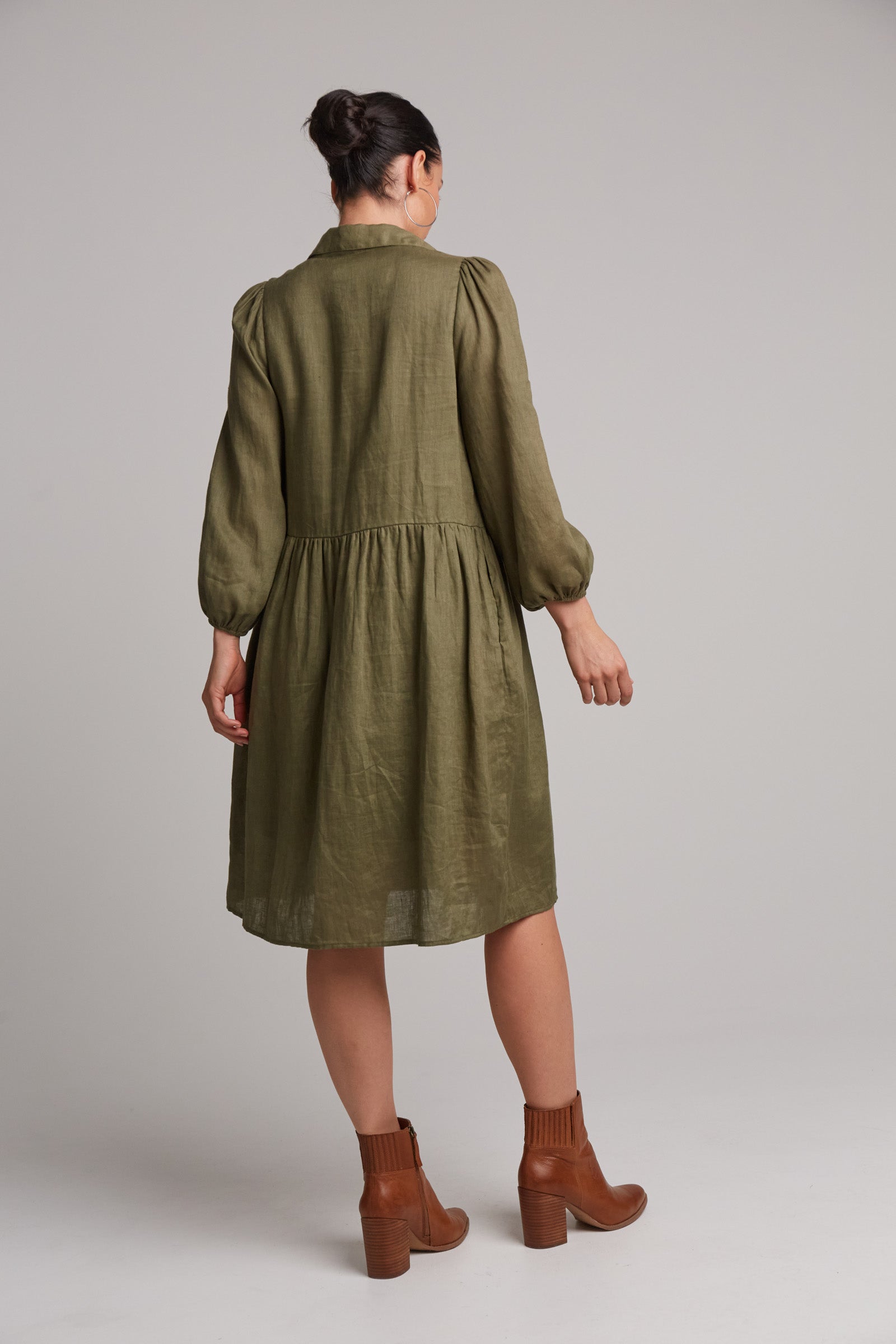 Studio Midi Shirt Dress - Khaki - eb&ive Clothing - Dress Mid Linen