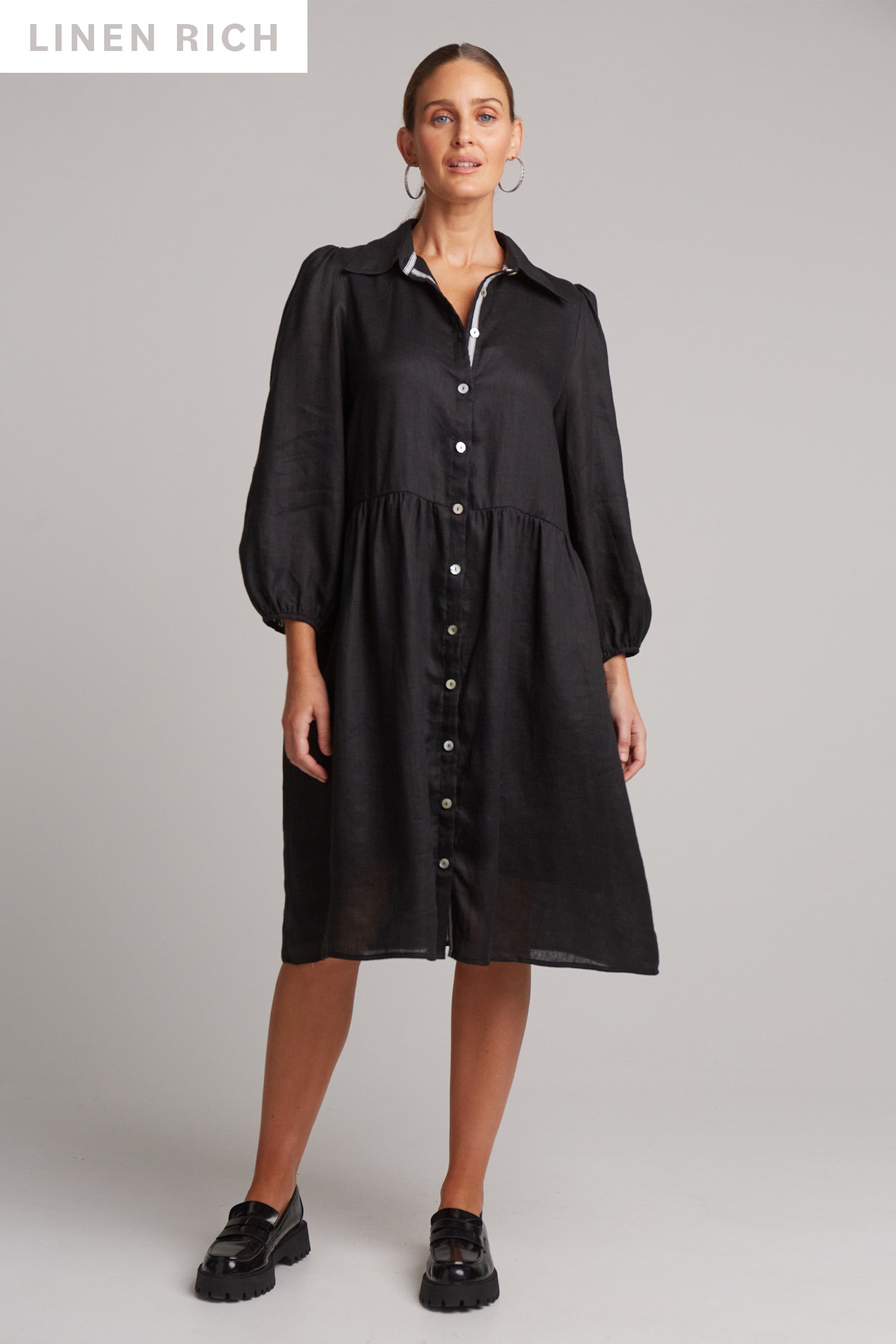 Studio Midi Shirt Dress - Ebony - eb&ive Clothing - Dress Mid Linen