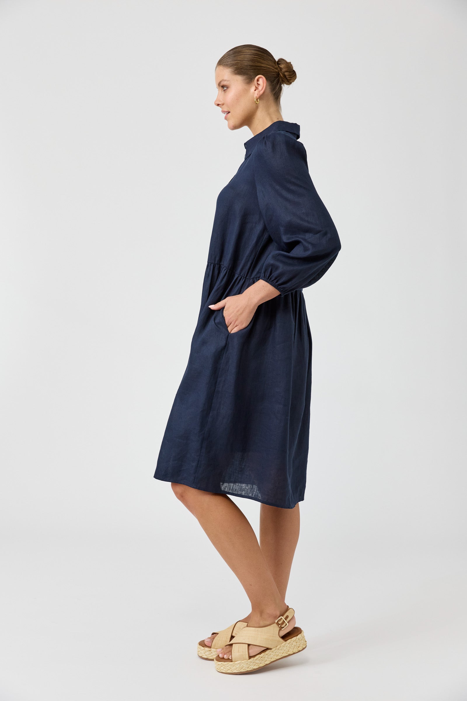 Studio Midi Shirt Dress - Navy