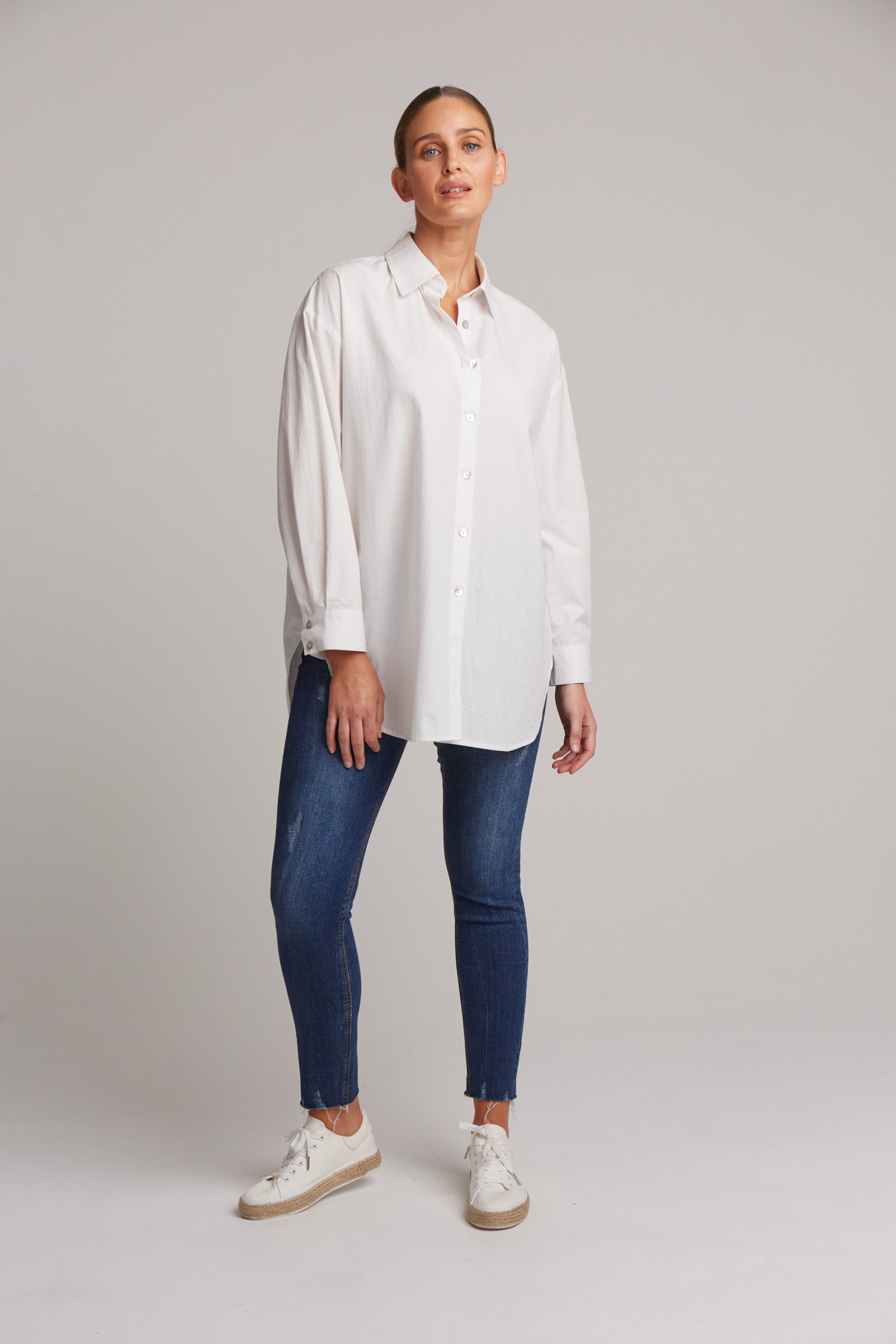 Oversized off the discount shoulder button down shirt