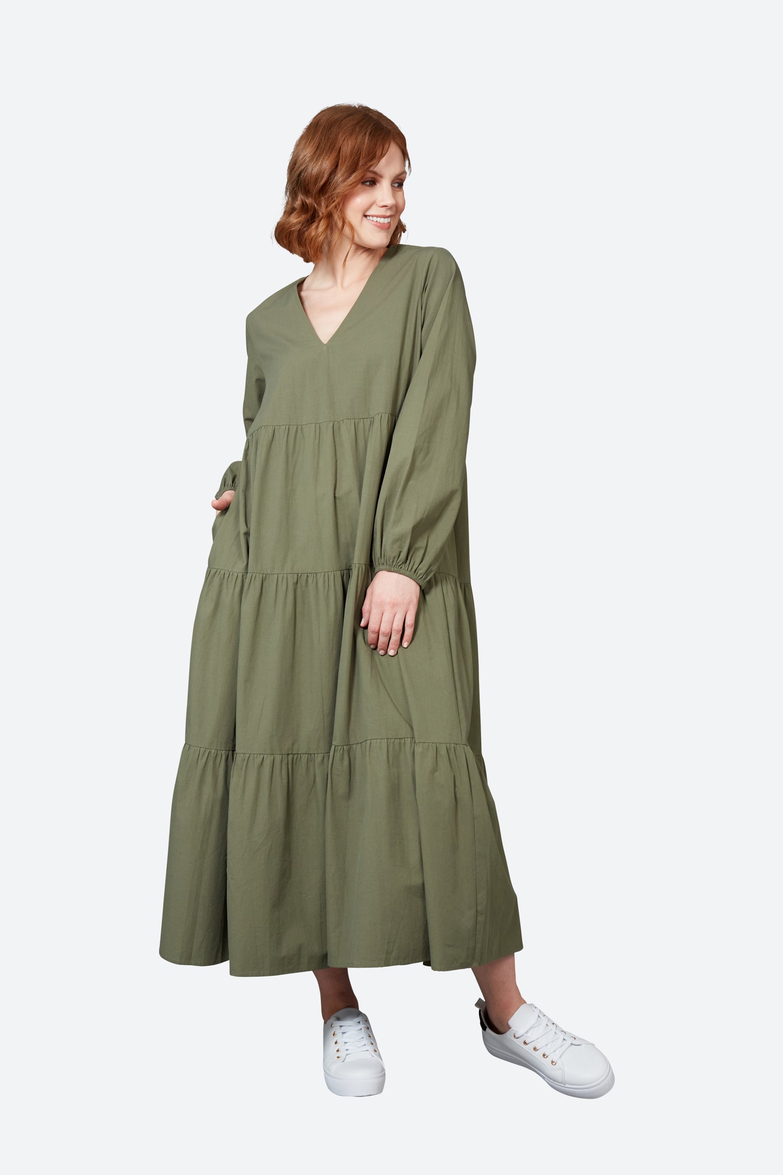 Studio Tiered Maxi - Khaki - eb&ive Clothing - Dress Maxi