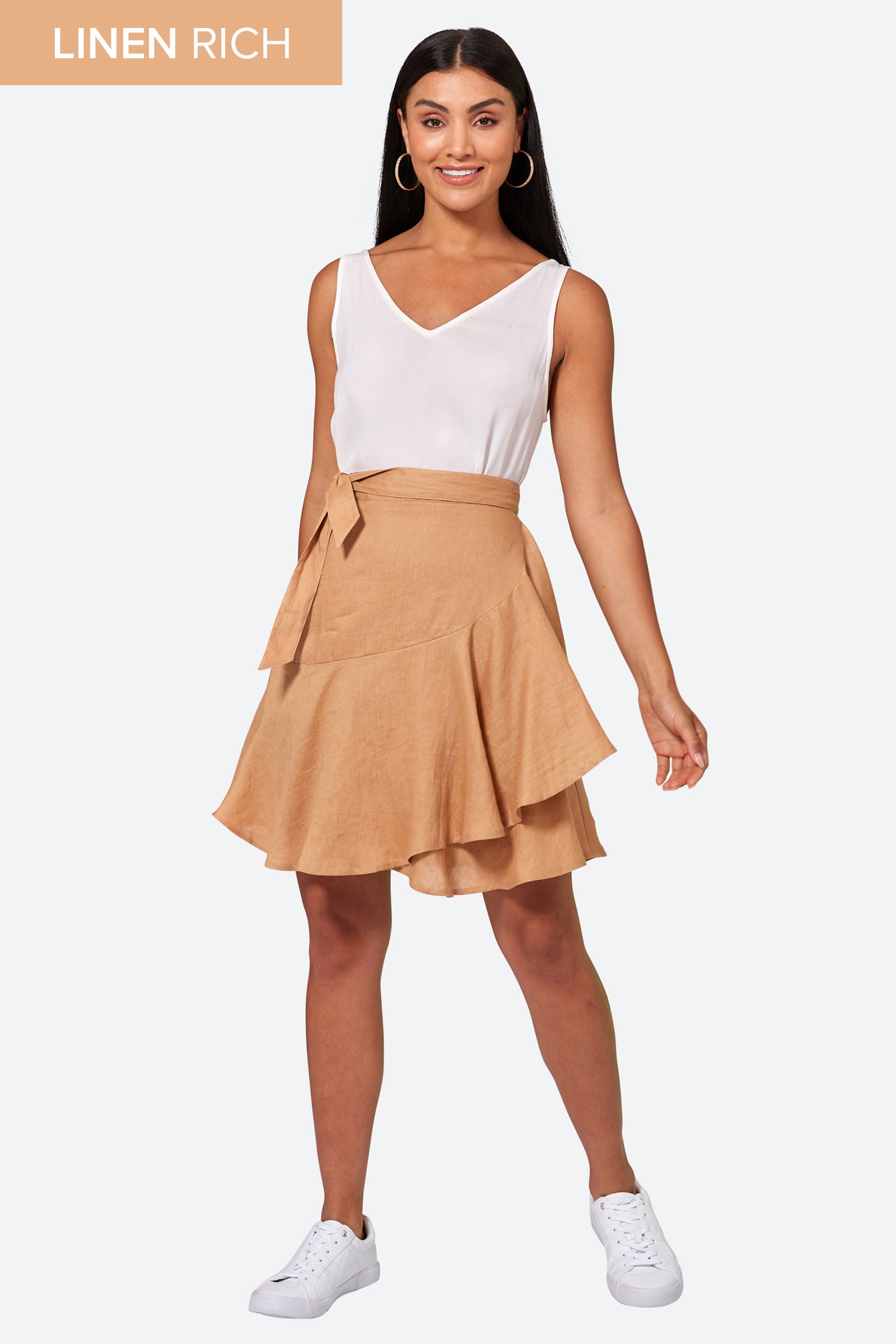 La Vie Mini Wrap Skirt - Caramel - eb&ive Clothing - Skirt Mini Linen