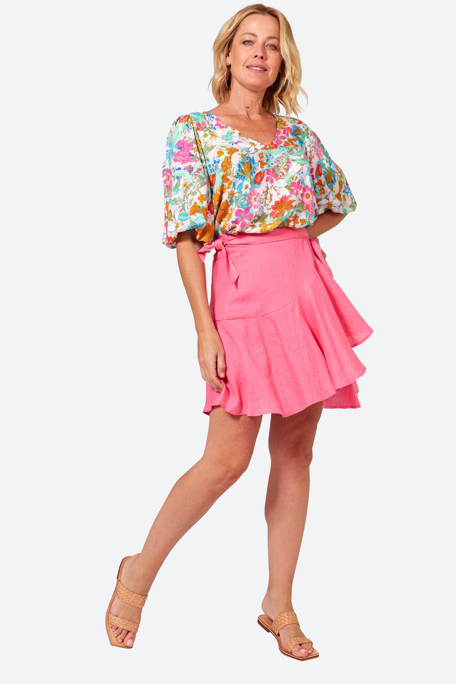 La Vie Mini Wrap Skirt - Candy - eb&ive Clothing - Skirt Mini Linen