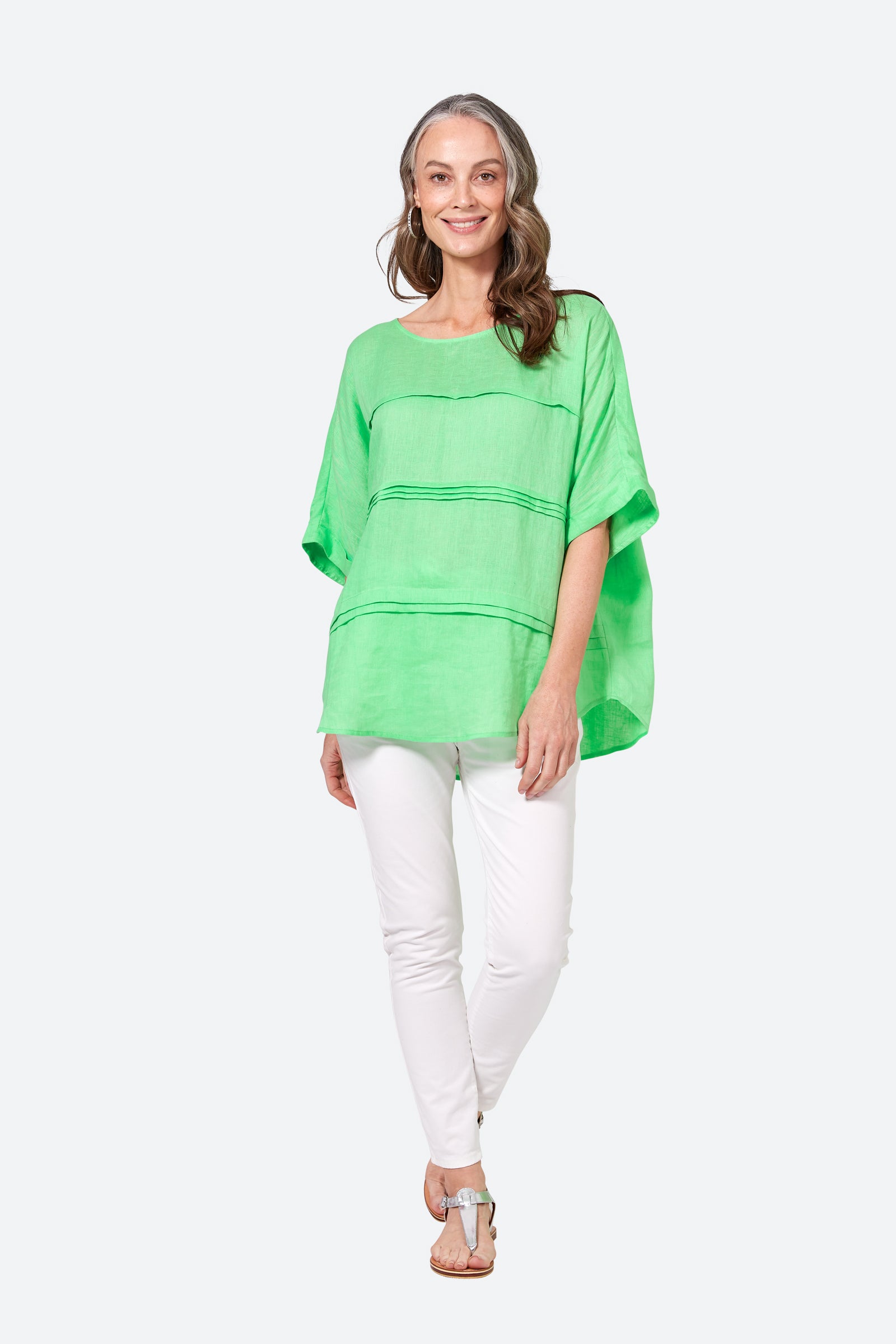 La Vie Pintuck Top - Kiwi - eb&ive Clothing - Top S/S Linen