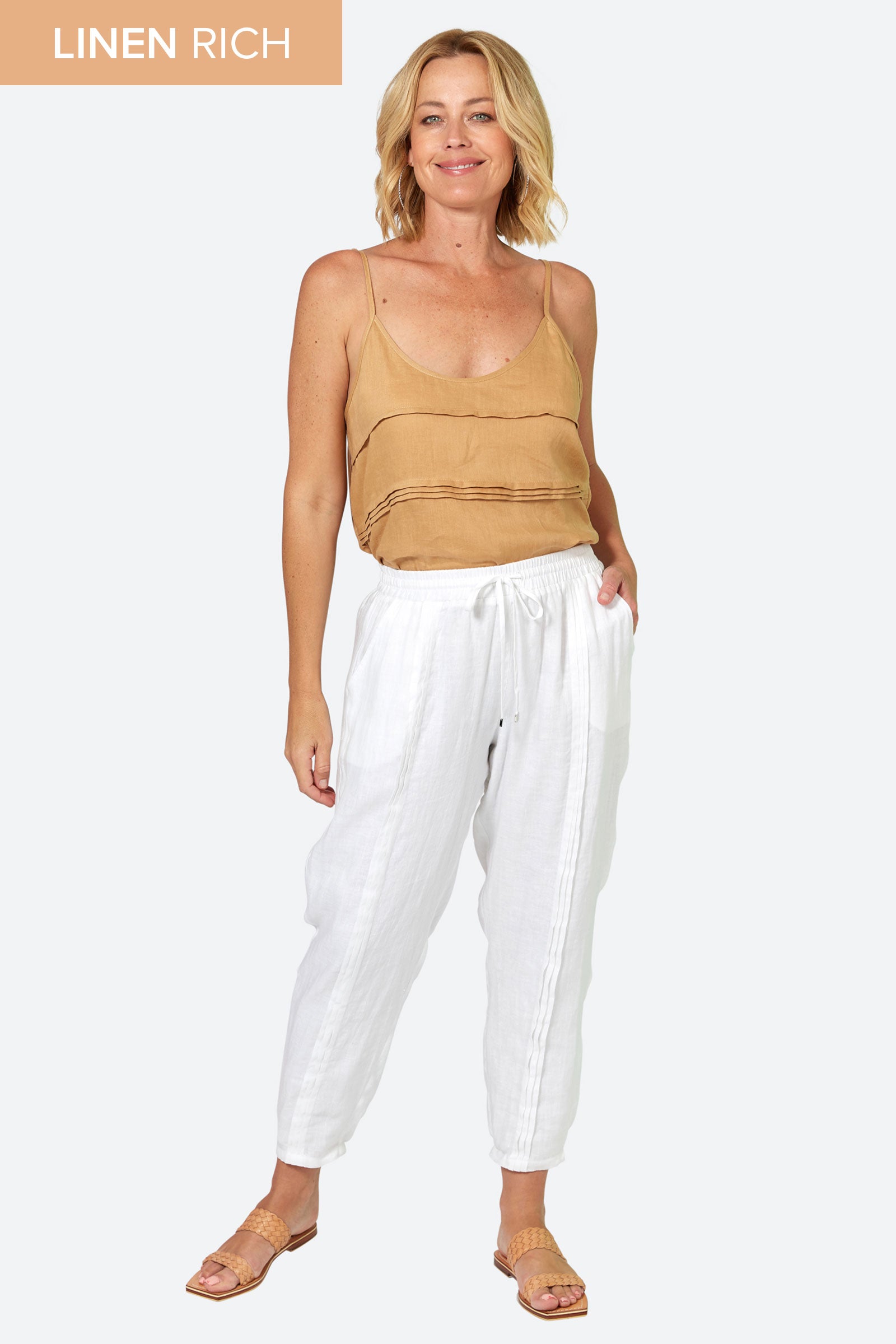 La Vie Pintuck Pant - Blanc - eb&ive Clothing - Pant Relaxed Linen