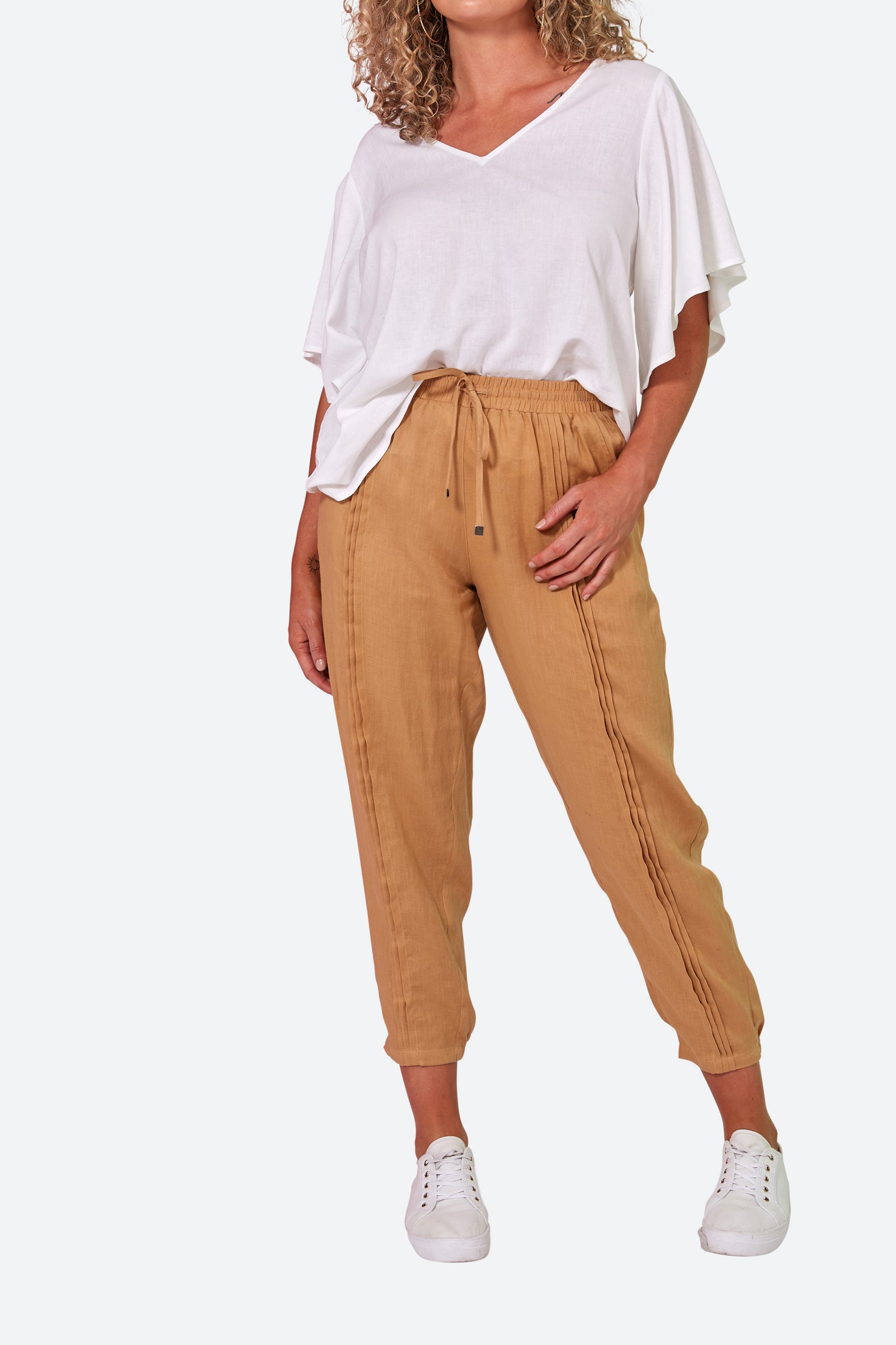 La Vie Pintuck Pant - Caramel - eb&ive Clothing - Pant Relaxed Linen