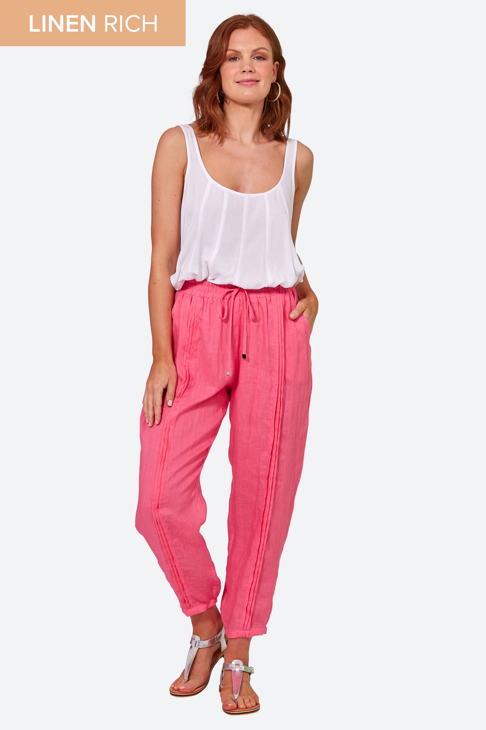 La Vie Pintuck Pant - Candy - eb&ive Clothing - Pant Relaxed Linen