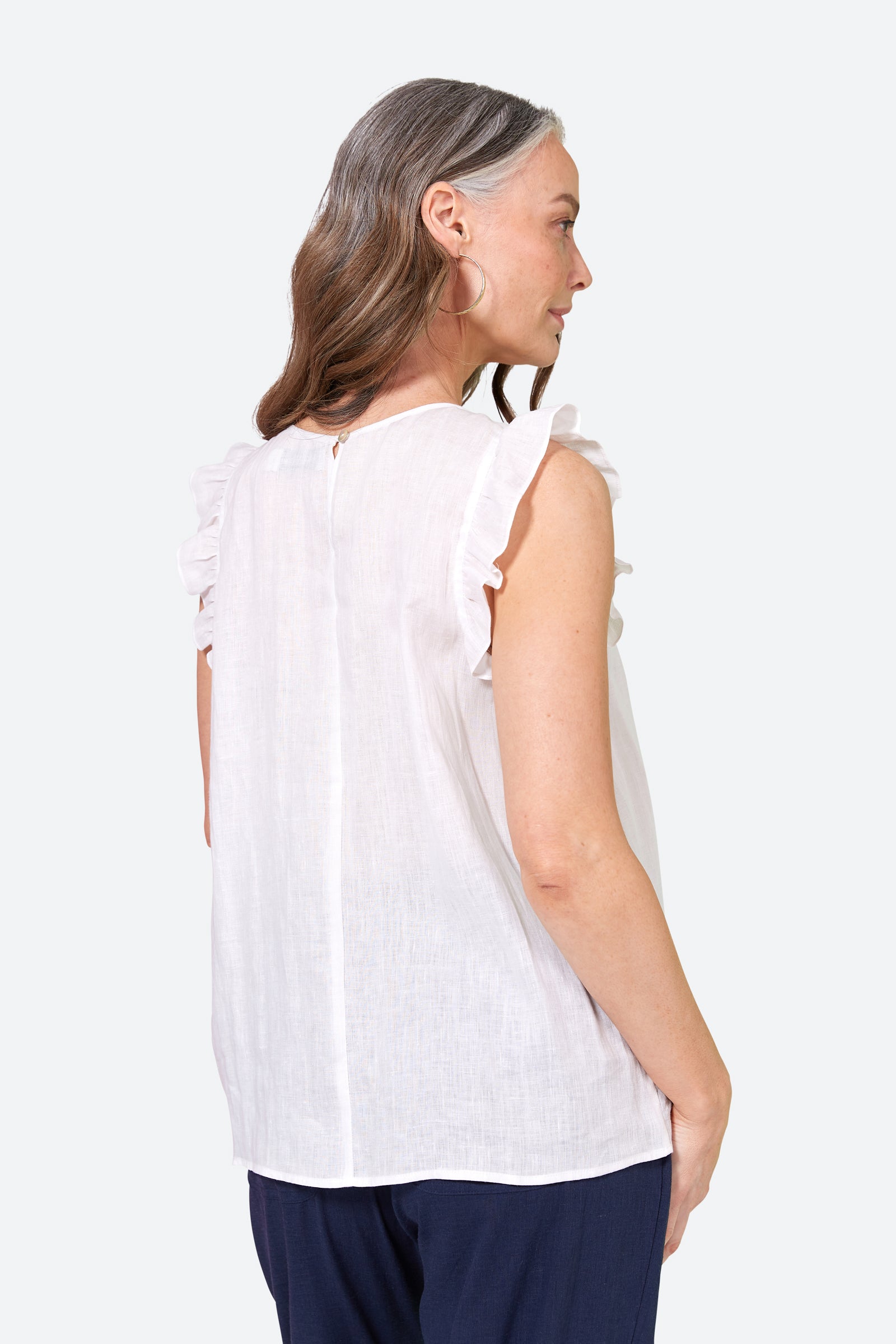 La Vie Frill Top - Blanc - eb&ive Clothing - Top Sleeveless Linen