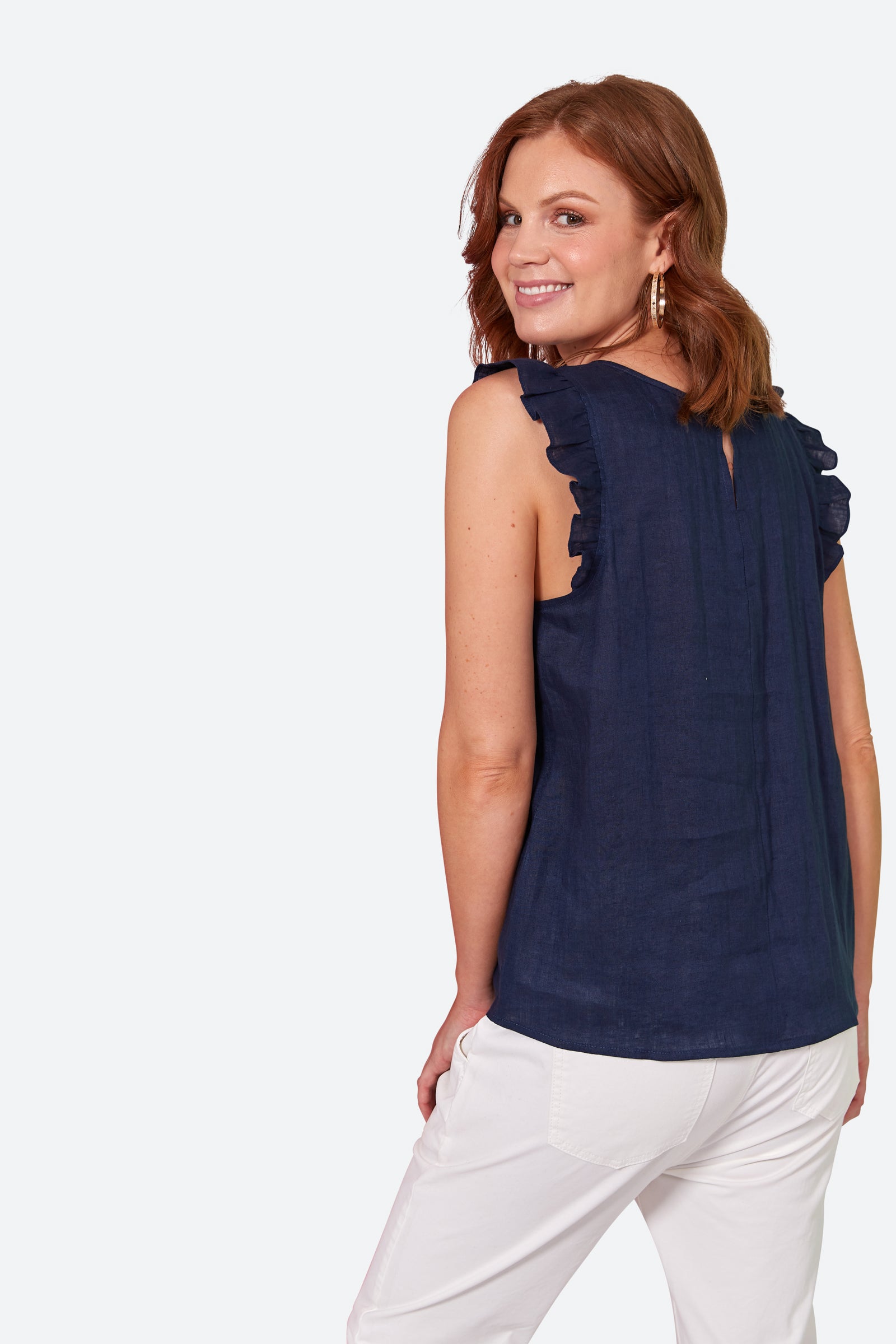 La Vie Frill Top - Sapphire - eb&ive Clothing - Top Sleeveless Linen