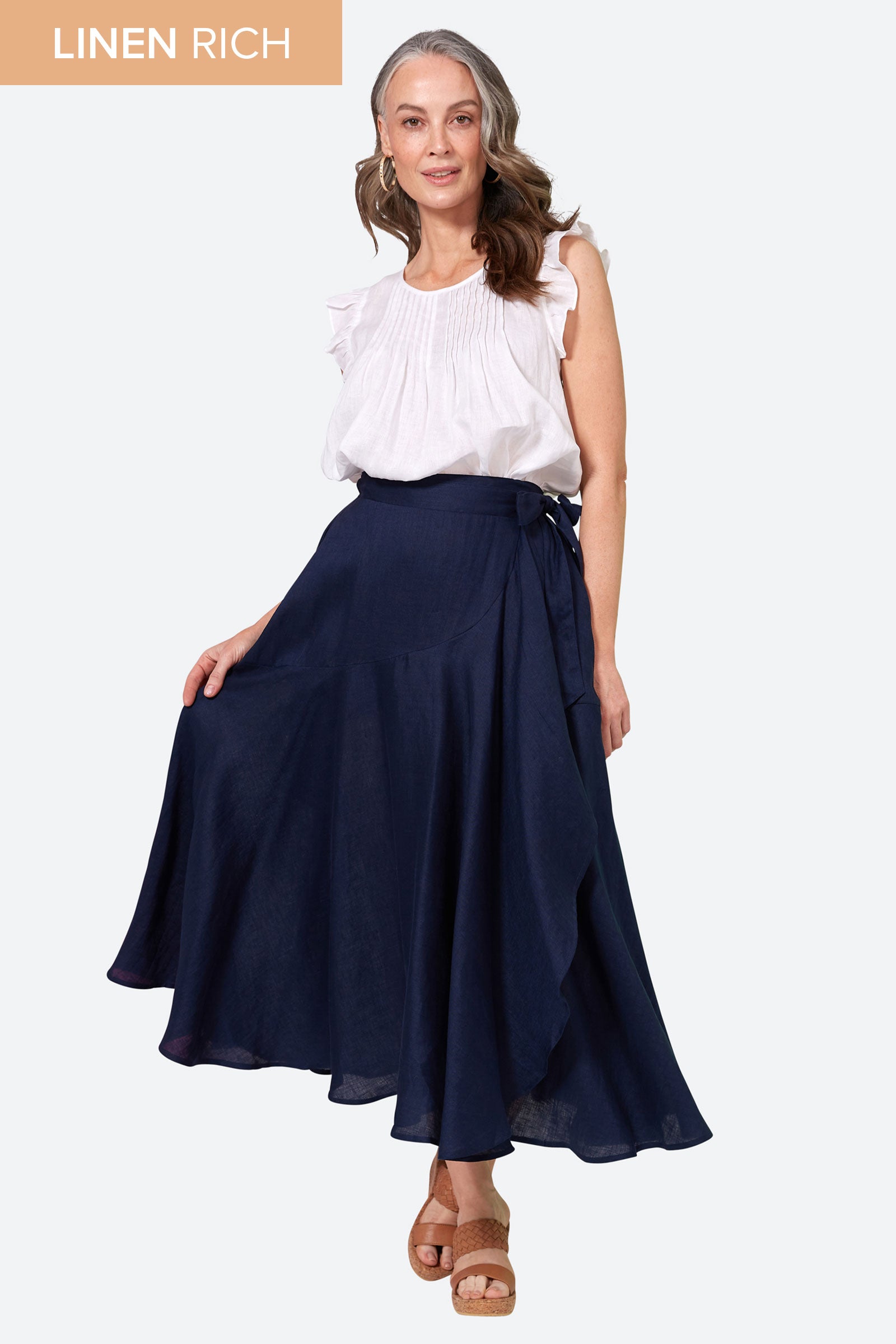 La Vie Wrap Skirt - Sapphire - eb&ive Clothing - Skirt Mid Linen