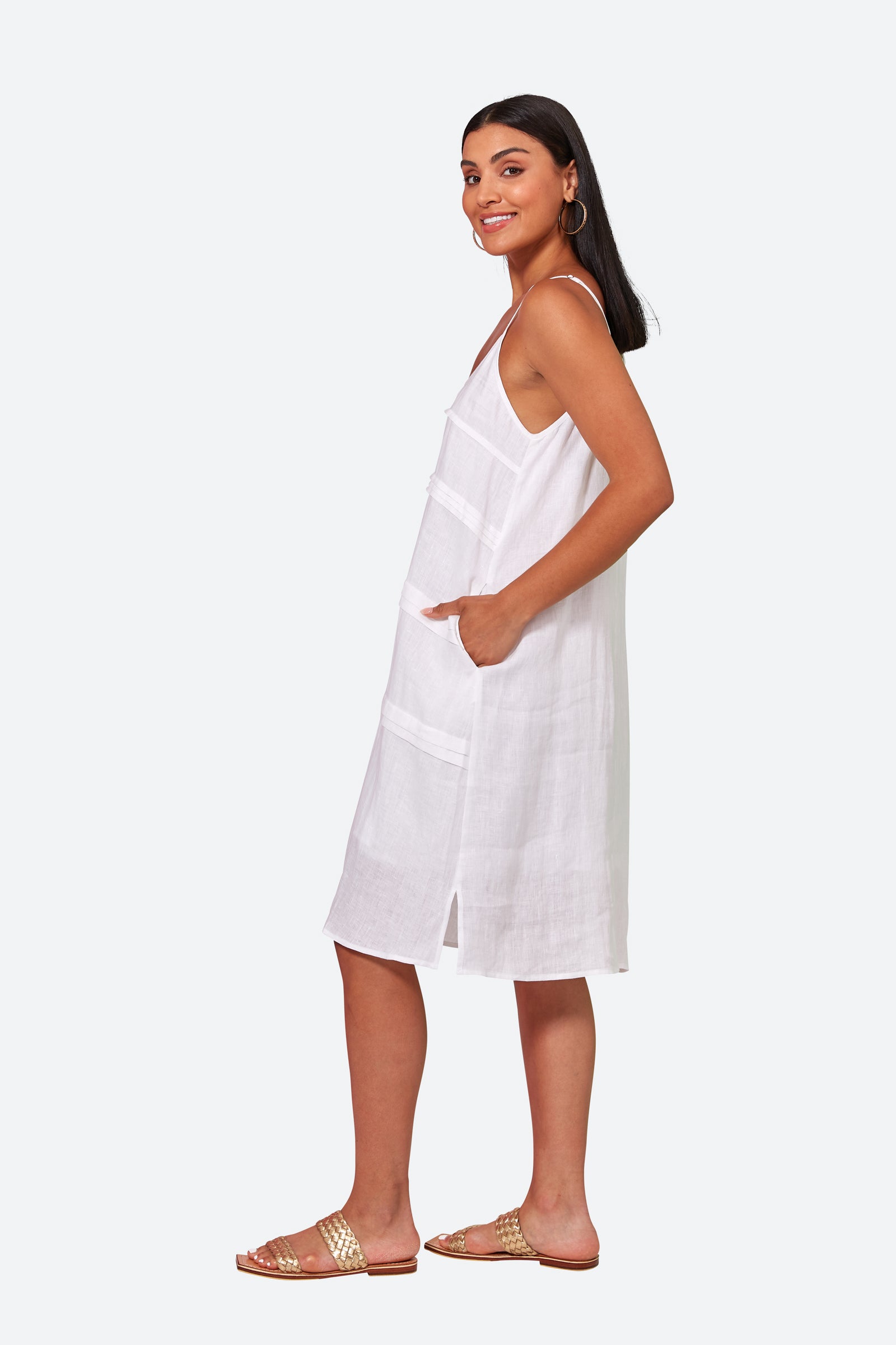 La Vie Tank Dress - Blanc - eb&ive Clothing - Dress Strappy Mid Linen