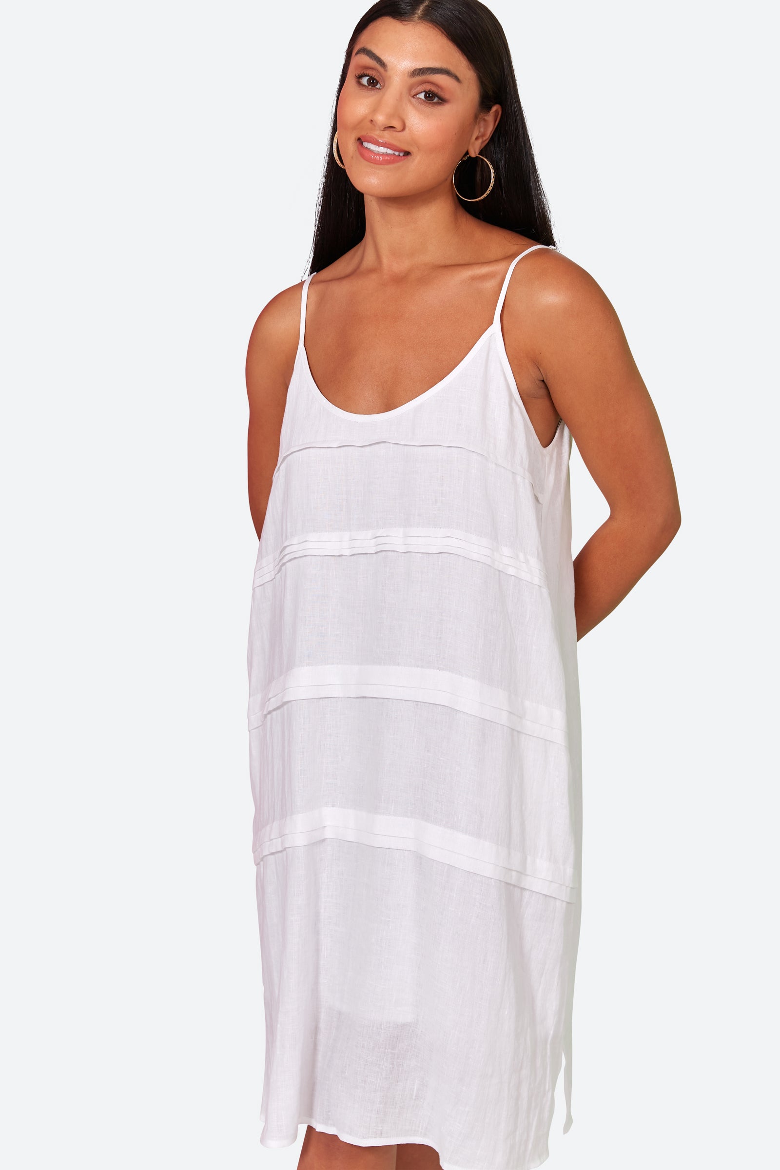 La Vie Tank Dress - Blanc - eb&ive Clothing - Dress Strappy Mid Linen