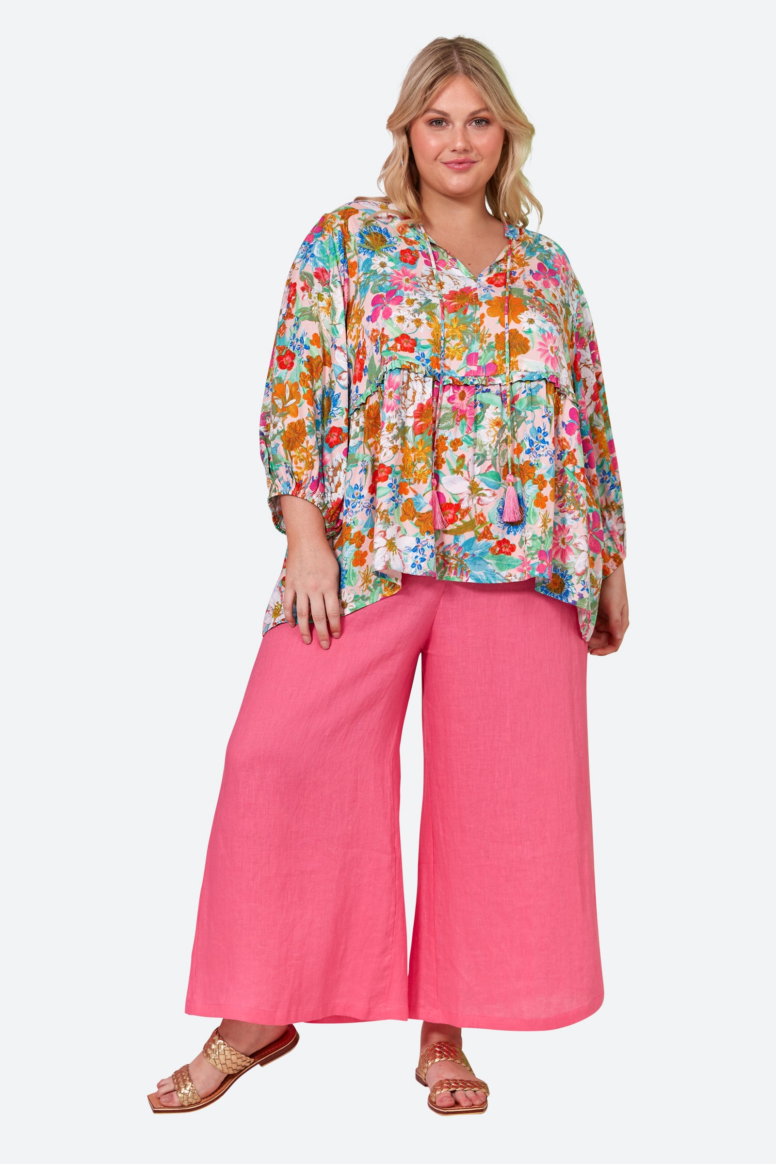 Esprit Frill Top - Pink Flourish - eb&ive Clothing - Top 3/4 Sleeve