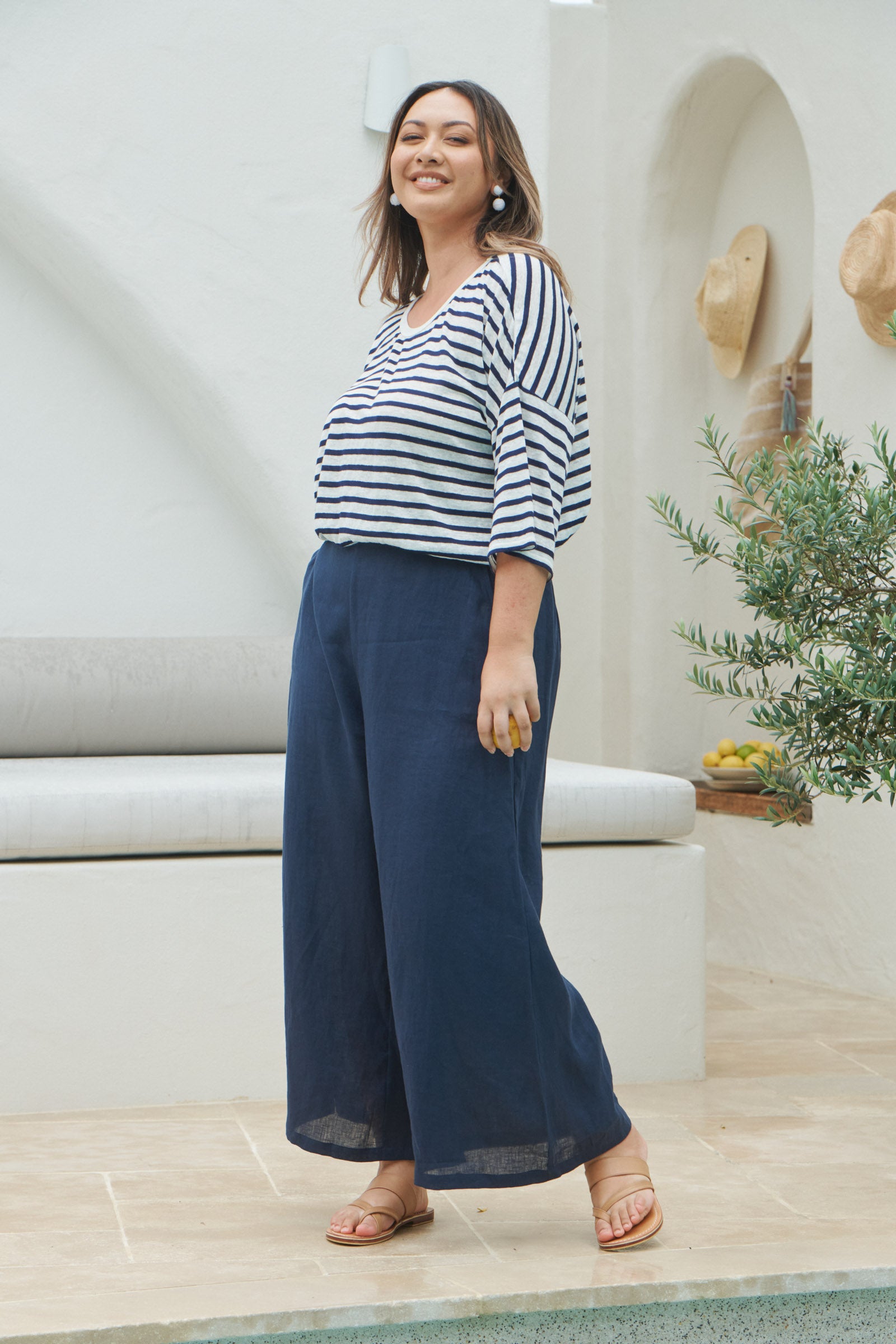 La Vie Crop Pant - Sapphire - eb&ive Clothing - Pant Relaxed Crop Linen