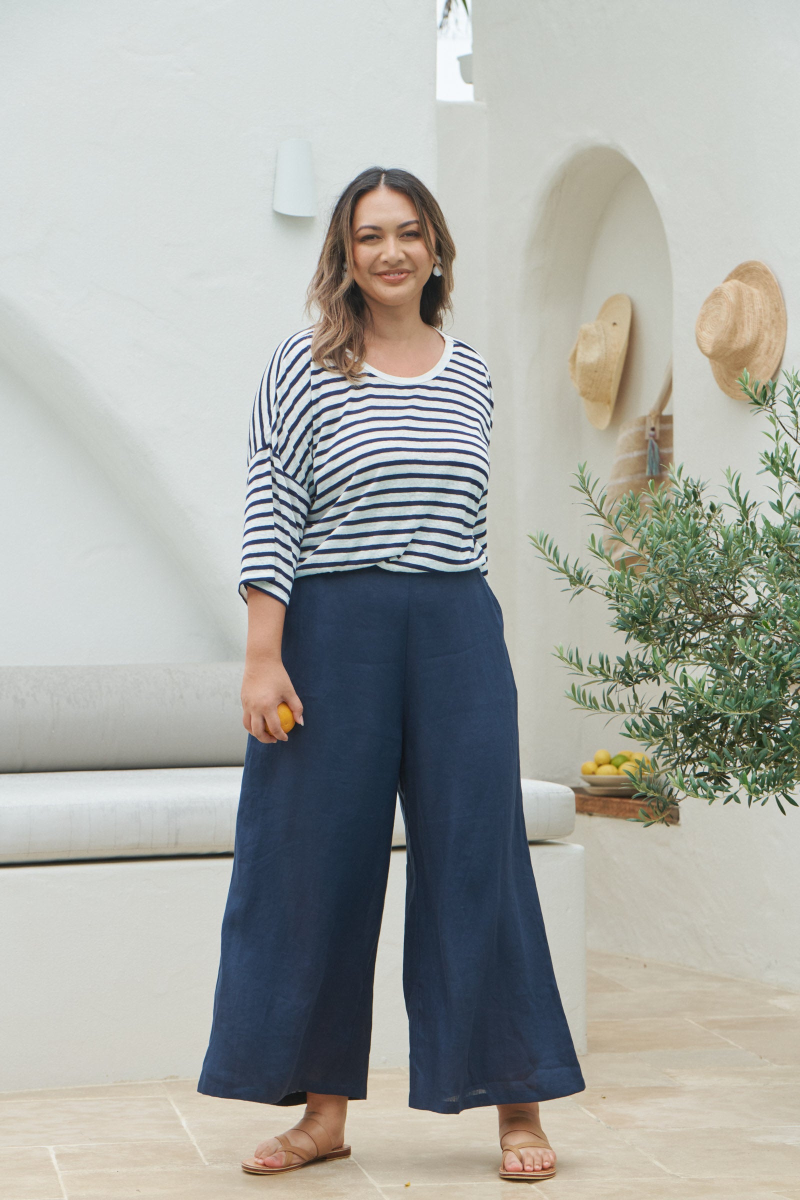 La Vie Crop Pant - Sapphire - eb&ive Clothing - Pant Relaxed Crop Linen