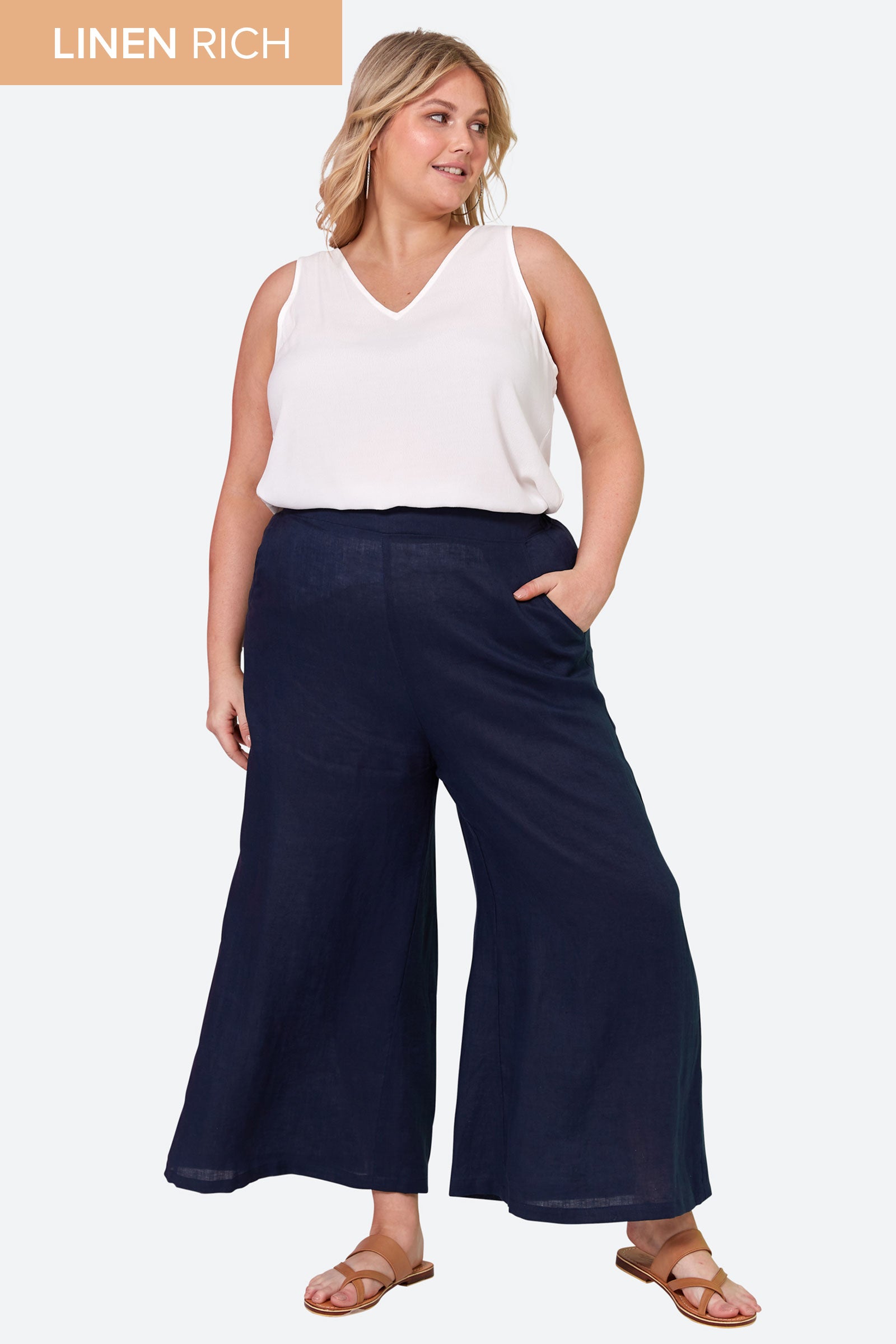 La Vie Crop Pant - Sapphire - eb&ive Clothing - Pant Relaxed Crop Linen