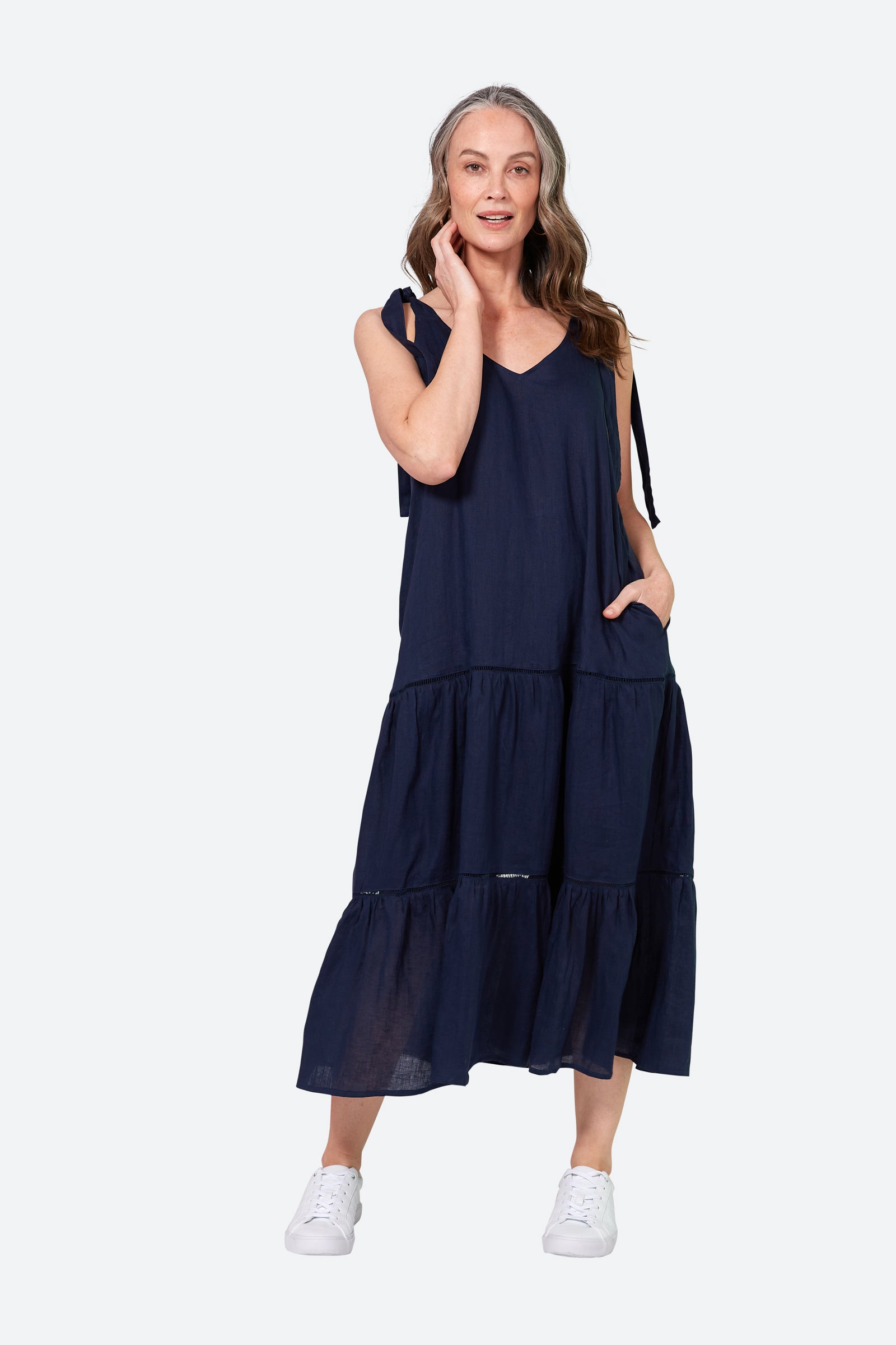 La Vie Tie Maxi - Sapphire - eb&ive Clothing - Dress Strappy Maxi Linen