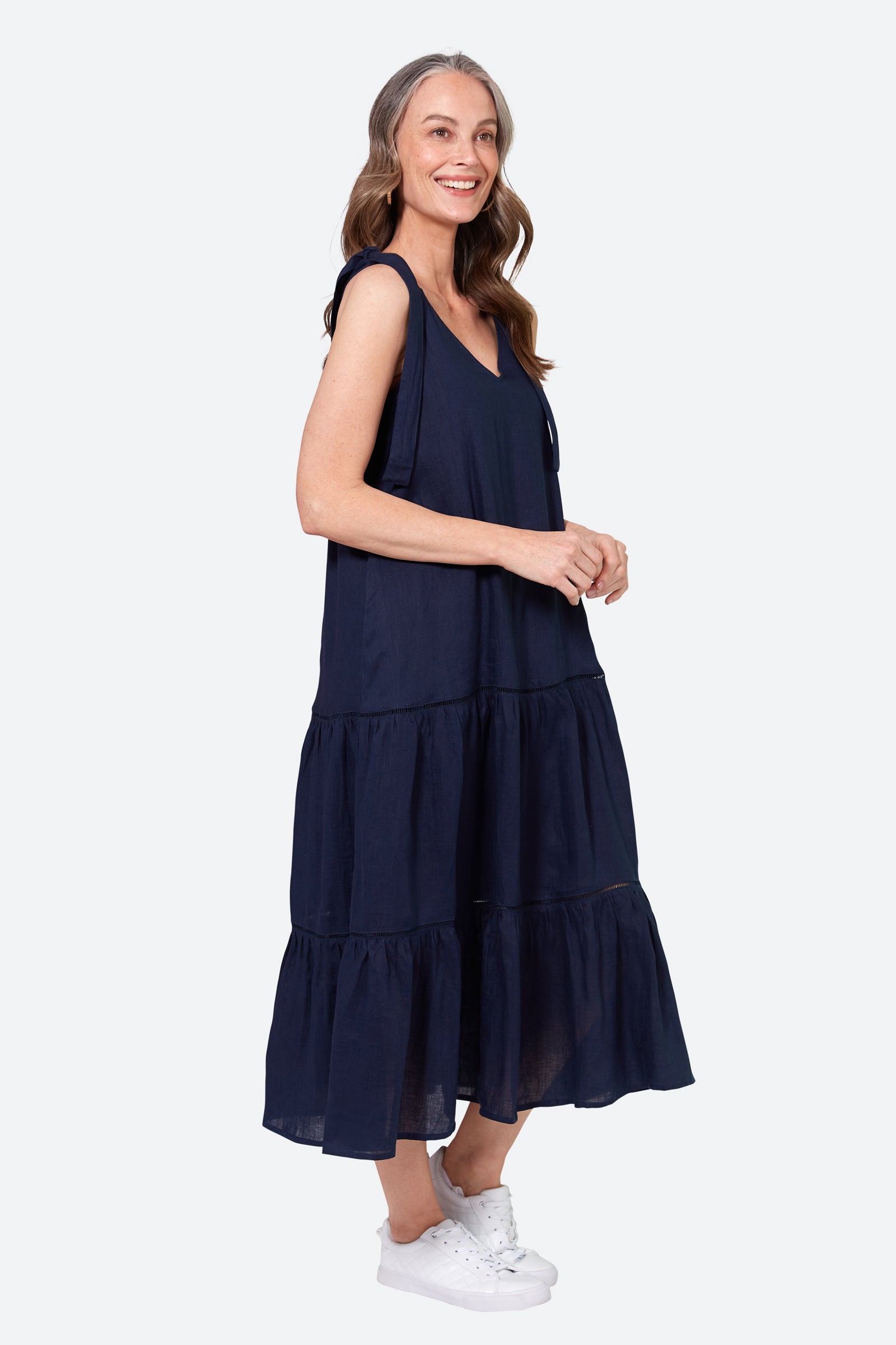 La Vie Tie Maxi - Sapphire - eb&ive Clothing - Dress Strappy Maxi Linen