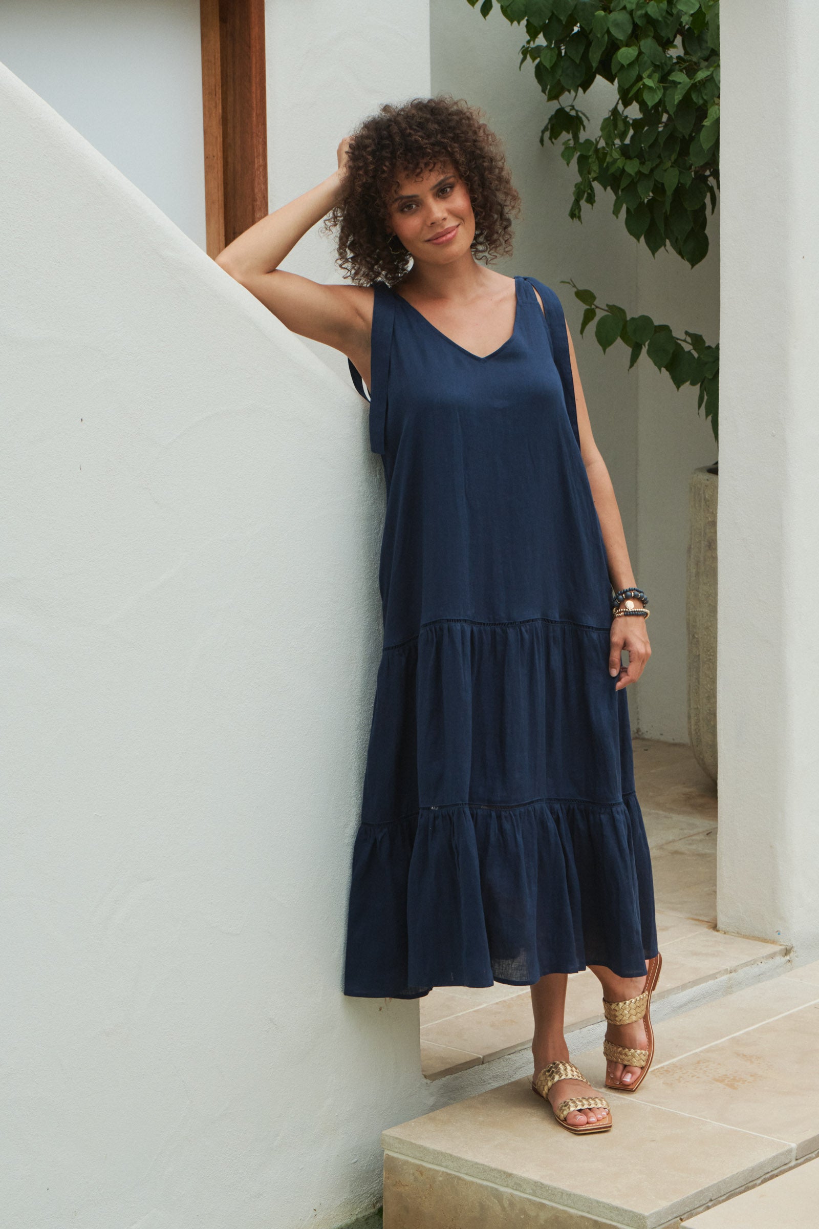 La Vie Tie Maxi - Sapphire - eb&ive Clothing - Dress Strappy Maxi Linen