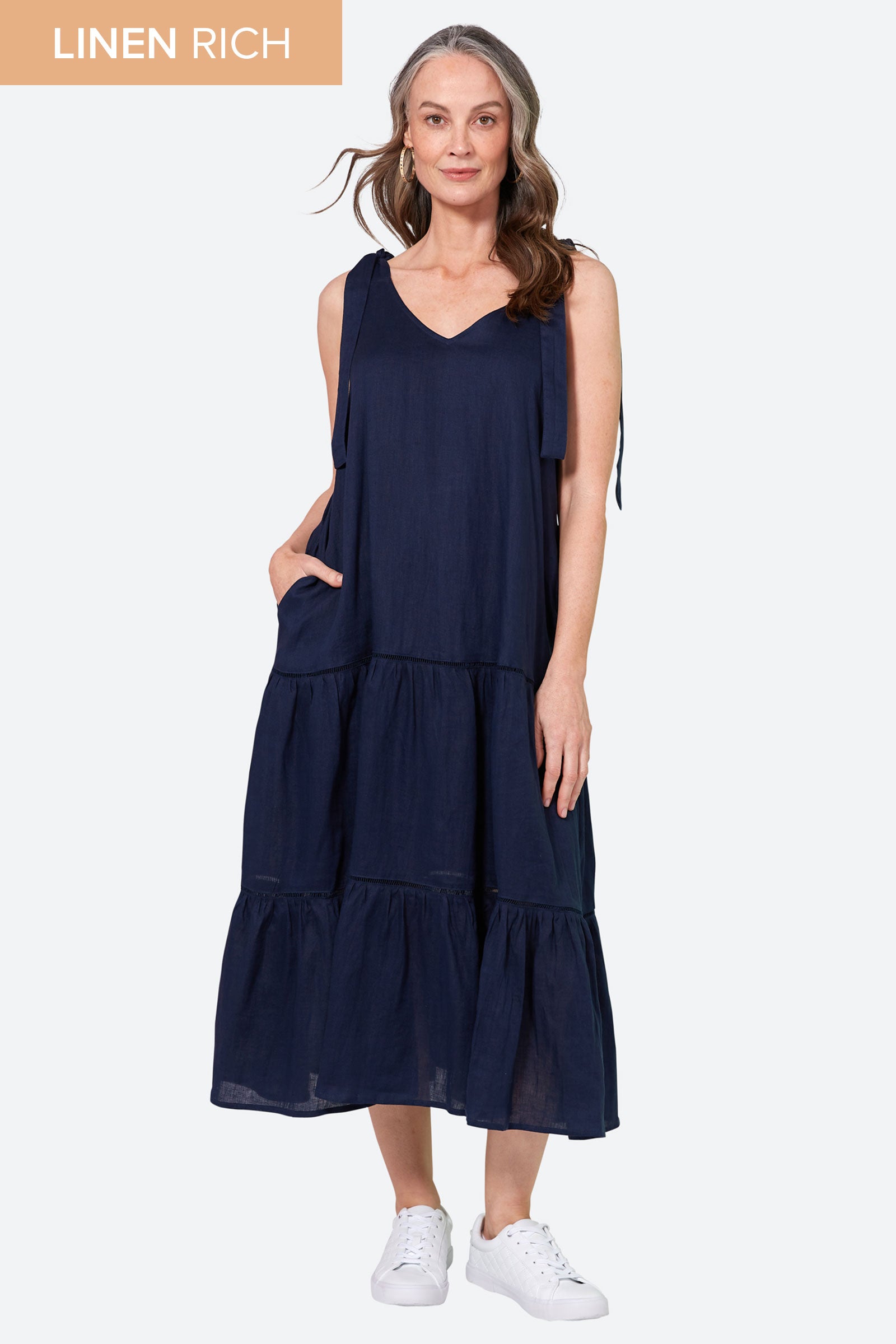 La Vie Tie Maxi - Sapphire - eb&ive Clothing - Dress Strappy Maxi Linen