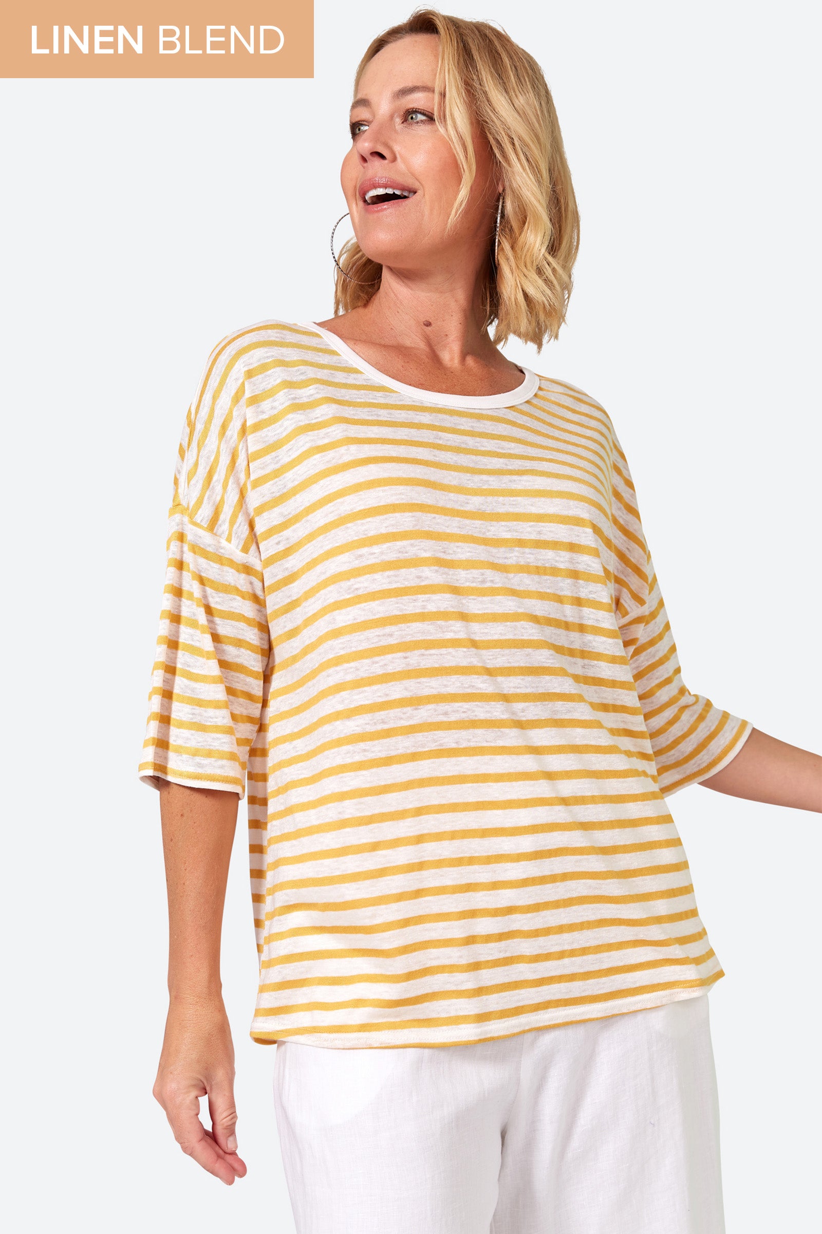 Intrepid Stripe Tshirt - Honey - eb&ive Clothing - Top Tshirt 3/4 Sleeve Linen