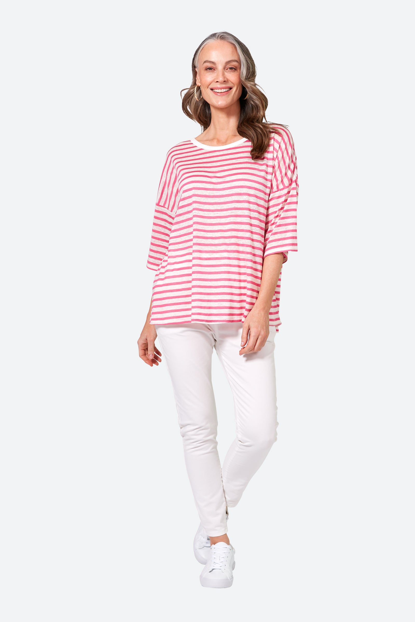 Intrepid Stripe Tshirt - Candy - eb&ive Clothing - Top Tshirt 3/4 Sleeve Linen