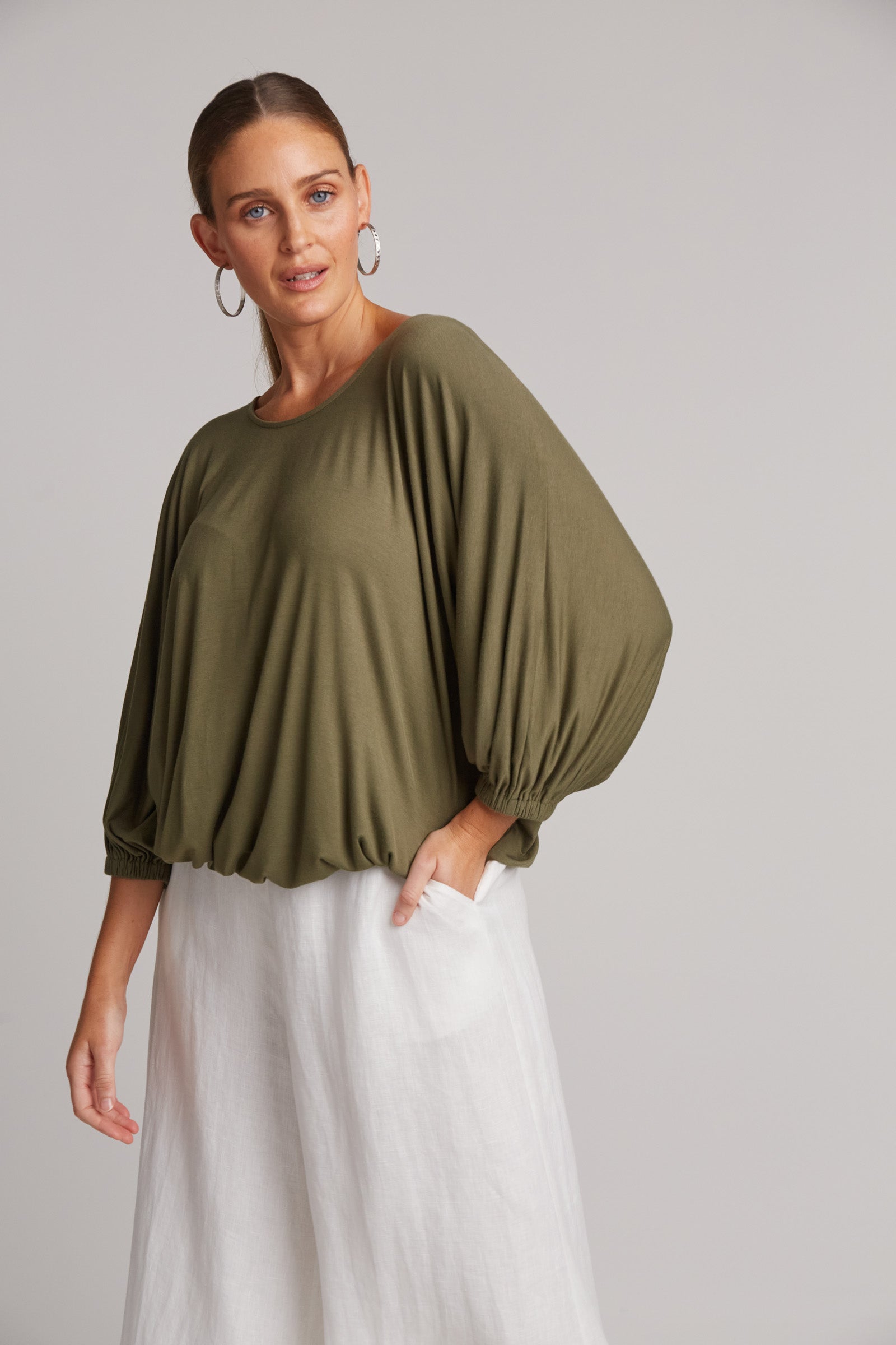 Studio Jersey Relaxed Top - Fern - eb&ive Clothing - Top 3/4 Sleeve Jersey