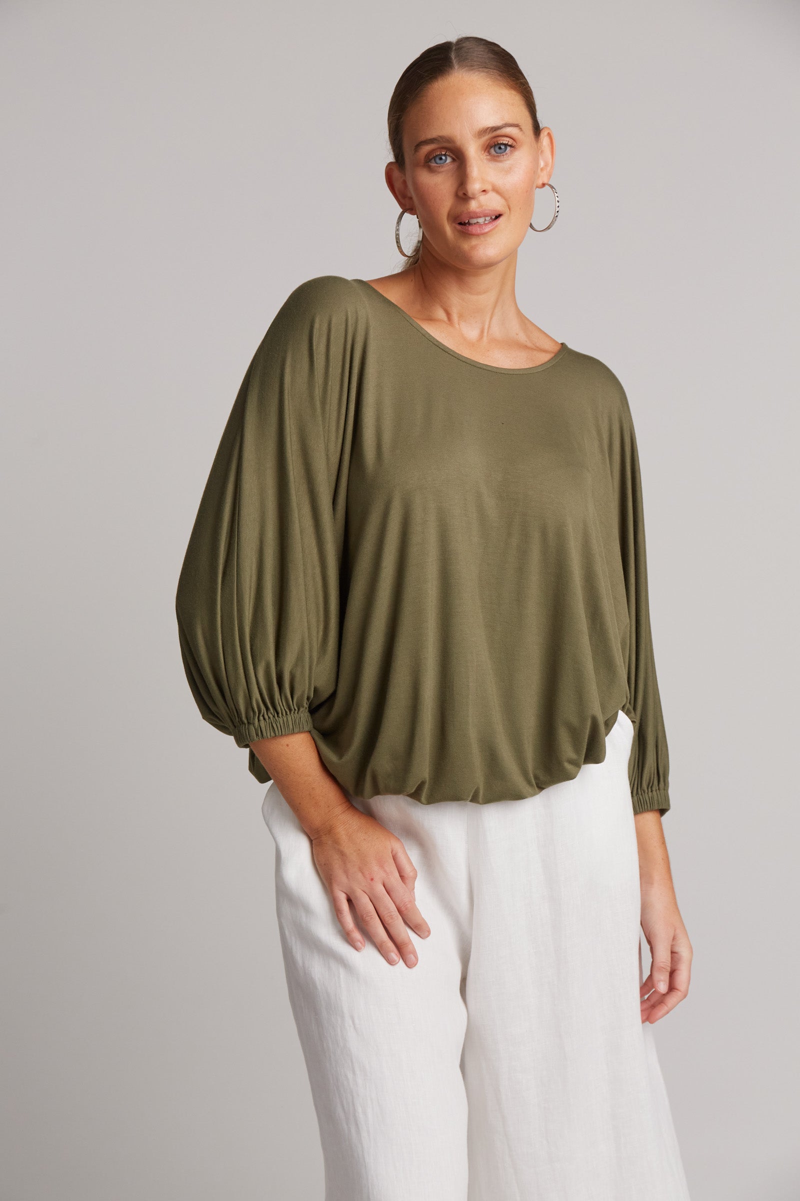 Studio Jersey Relaxed Top - Fern - eb&ive Clothing - Top 3/4 Sleeve Jersey