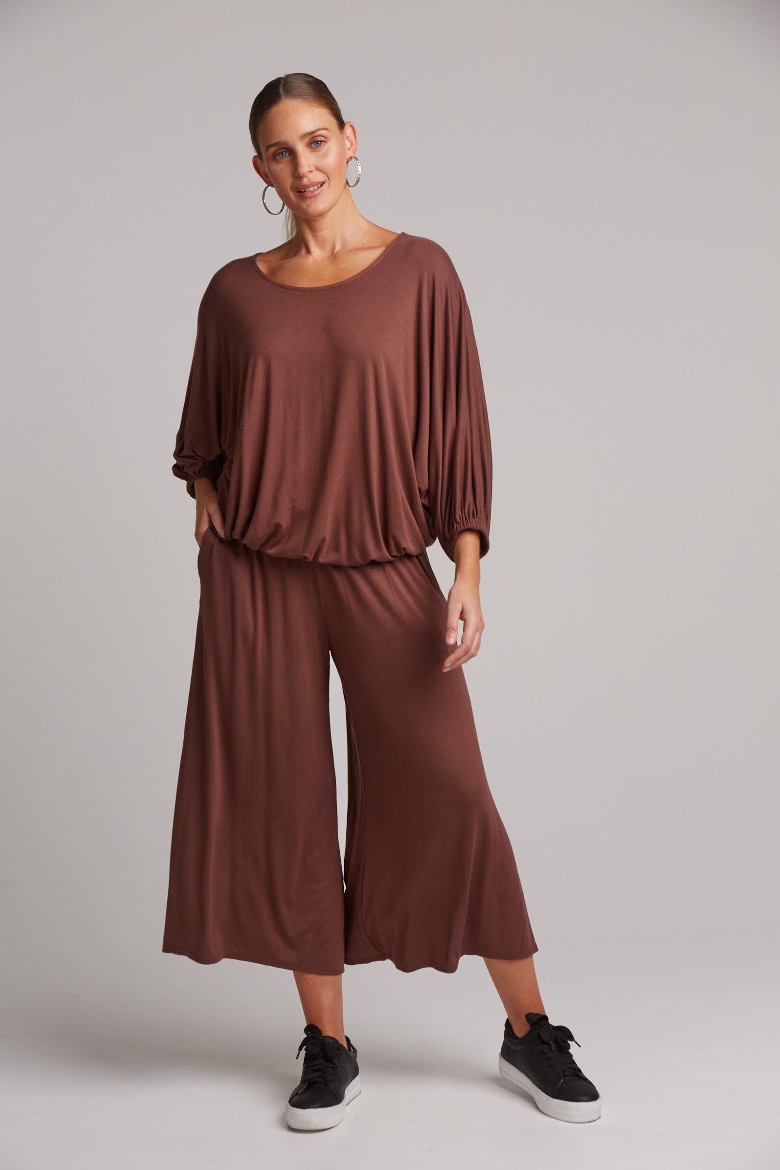 Studio Jersey Relaxed Top - Mocha - eb&ive Clothing - Top 3/4 Sleeve Jersey