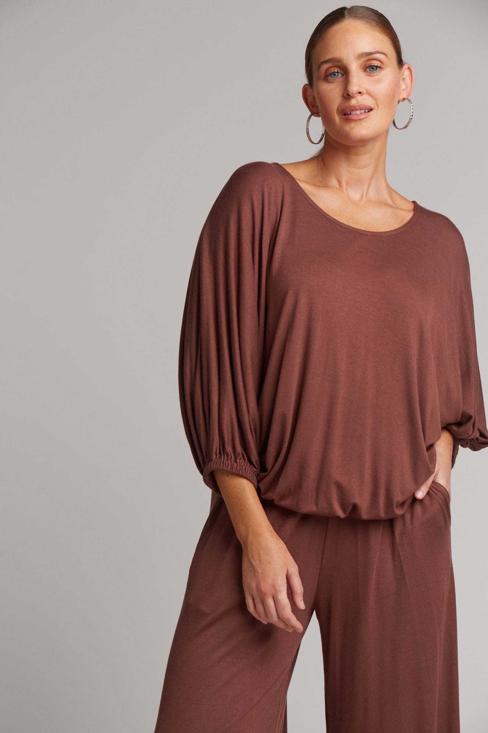 Studio Jersey Relaxed Top - Mocha - eb&ive Clothing - Top 3/4 Sleeve Jersey