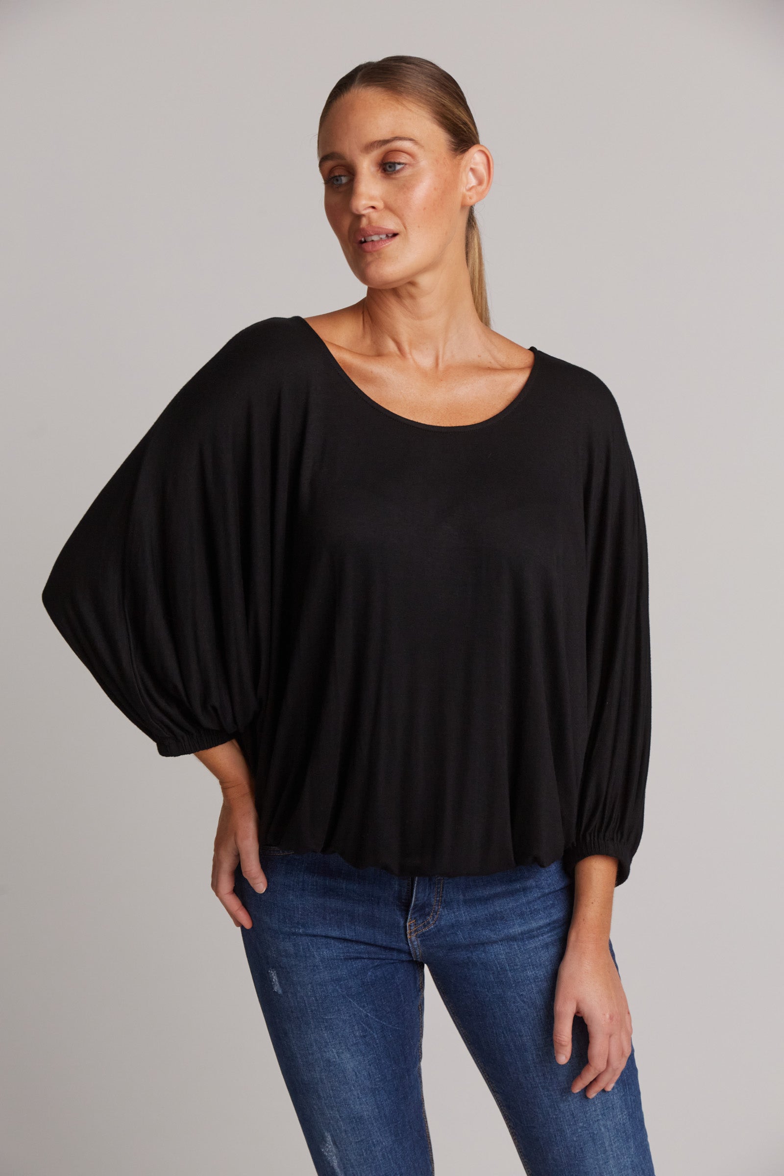 Studio Jersey Relaxed Top - Ebony - eb&ive Clothing - Top 3/4 Sleeve Jersey
