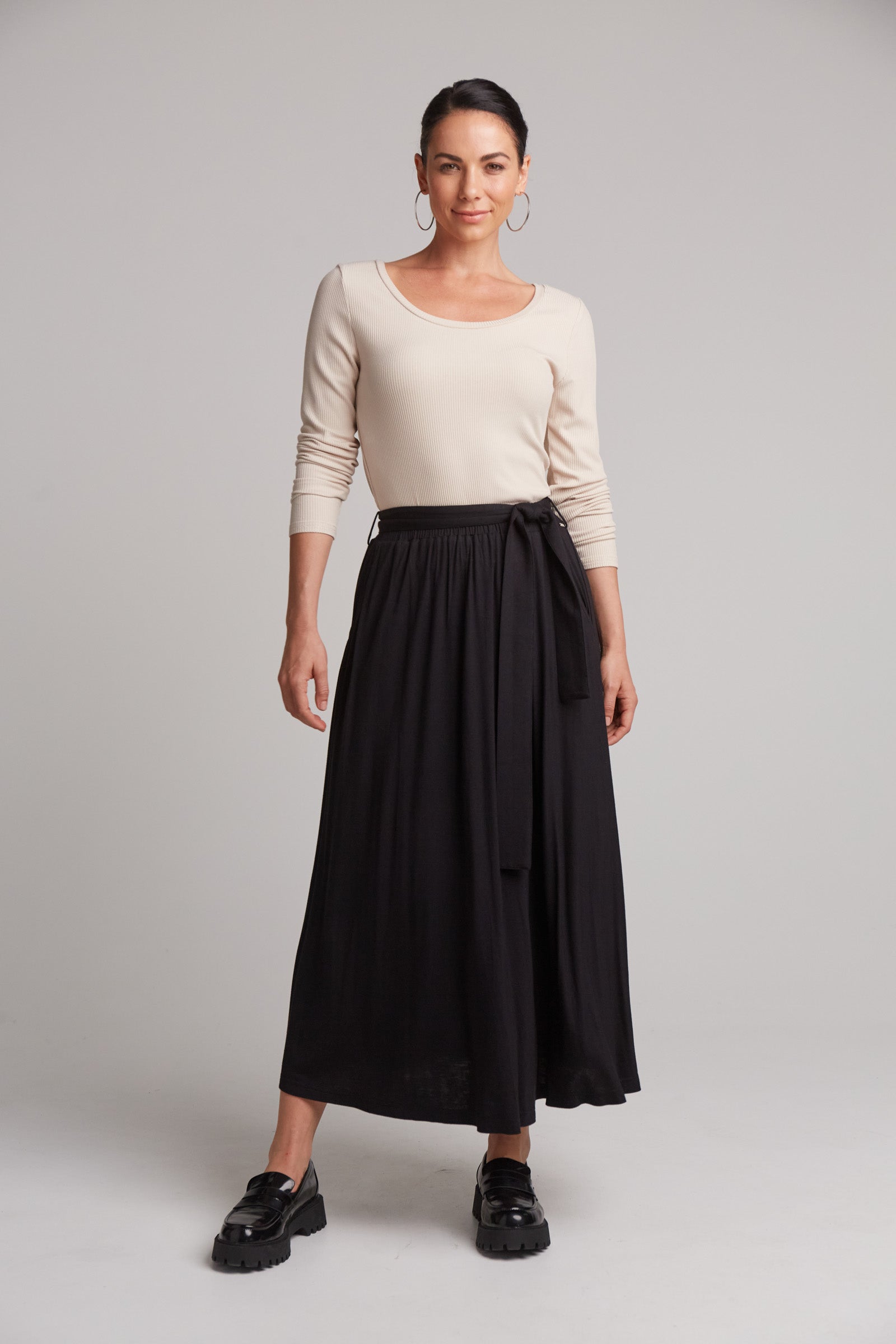 Studio Jersey Tie Skirt - Ebony - eb&ive Clothing - Skirt Maxi