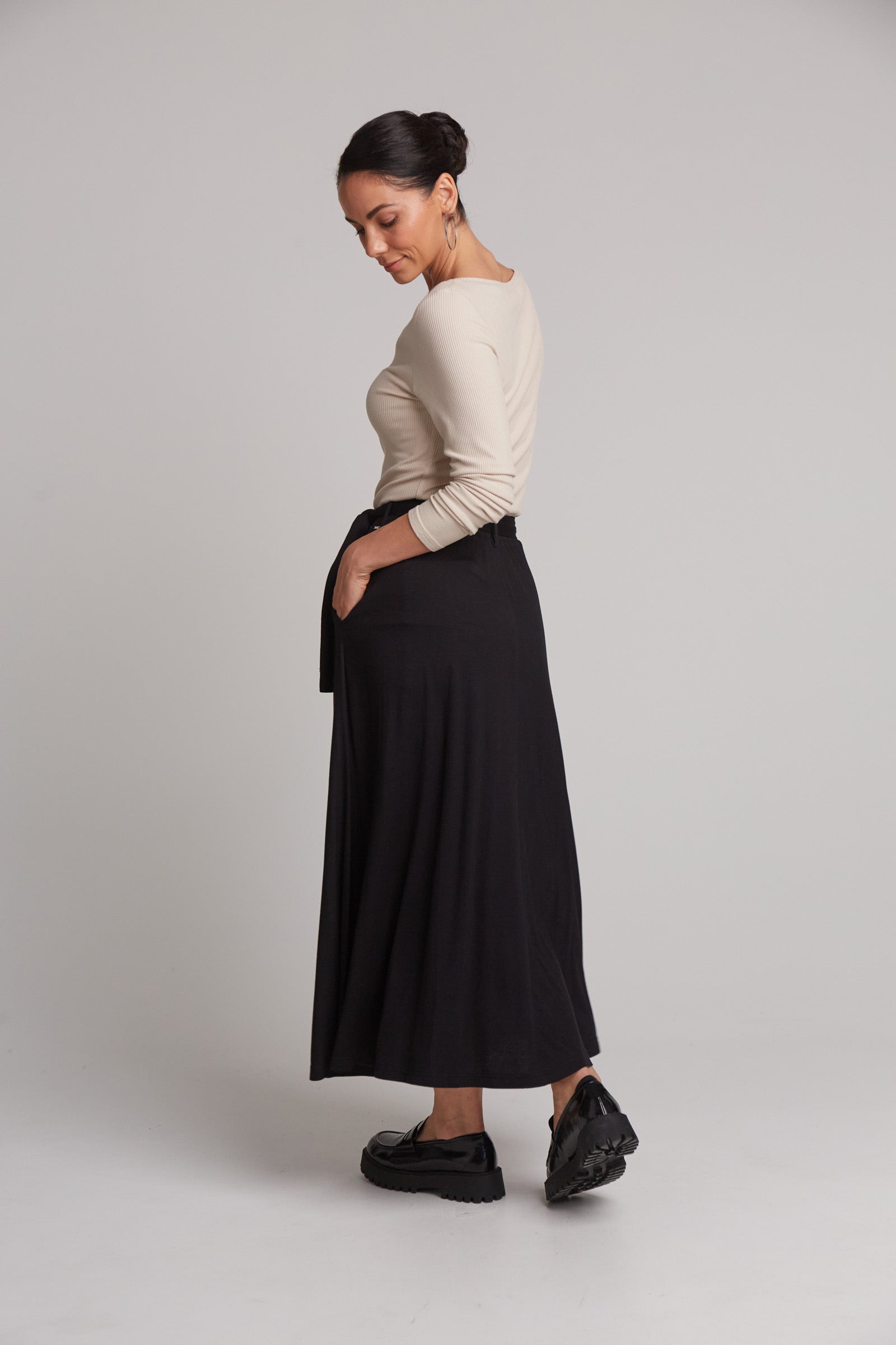 Studio Jersey Tie Skirt - Ebony - eb&ive Clothing - Skirt Maxi