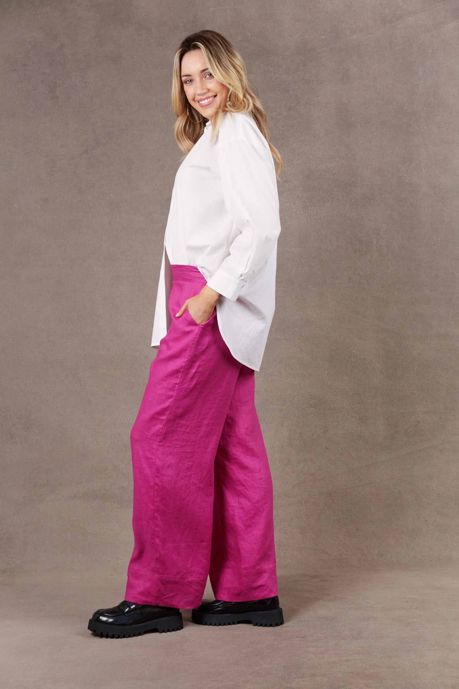 Nama Pant - Magenta - eb&ive Clothing - Pant Relaxed Linen