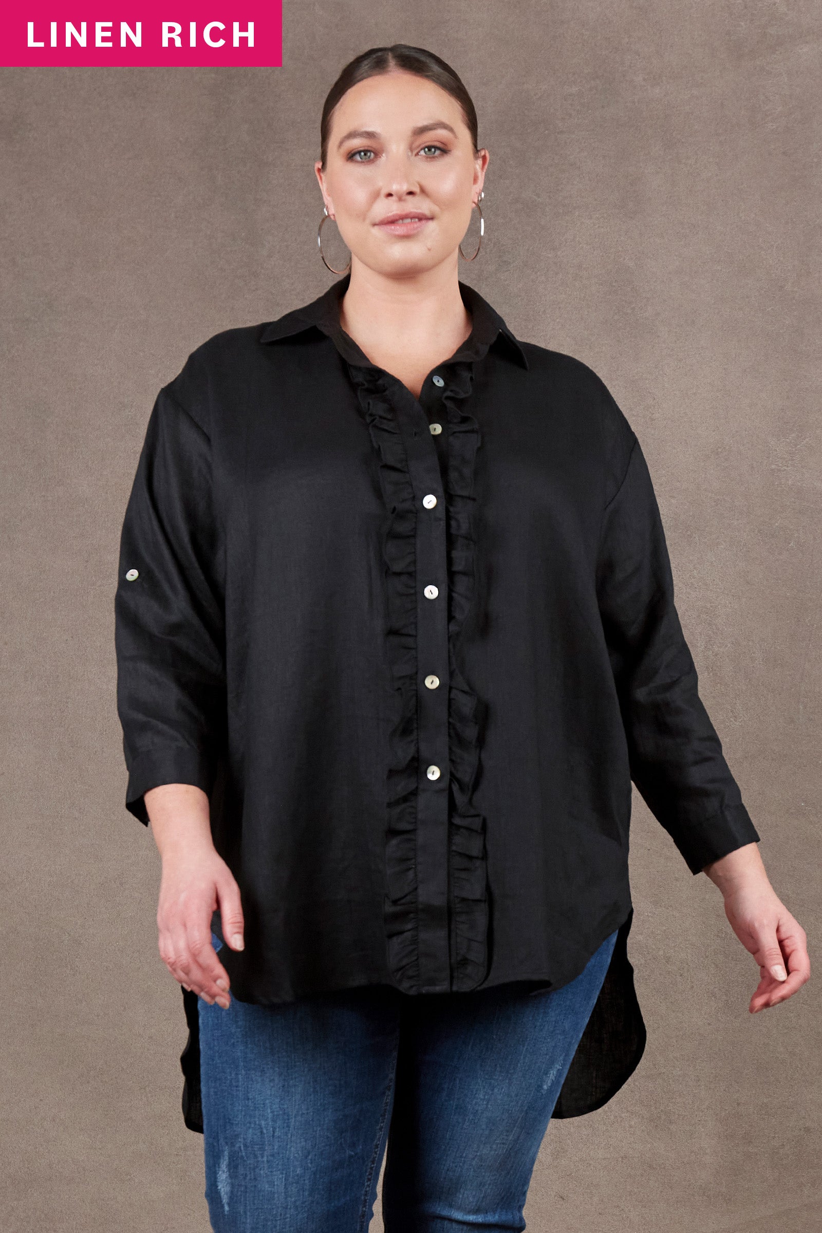 Nama Frill Shirt - Ebony - eb&ive Clothing - Shirt Linen