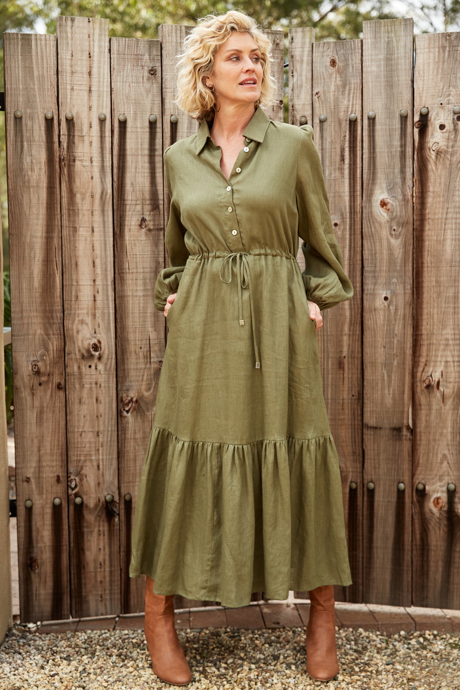 Nama Shirt Dress - Fern - eb&ive Clothing - Dress Maxi Linen