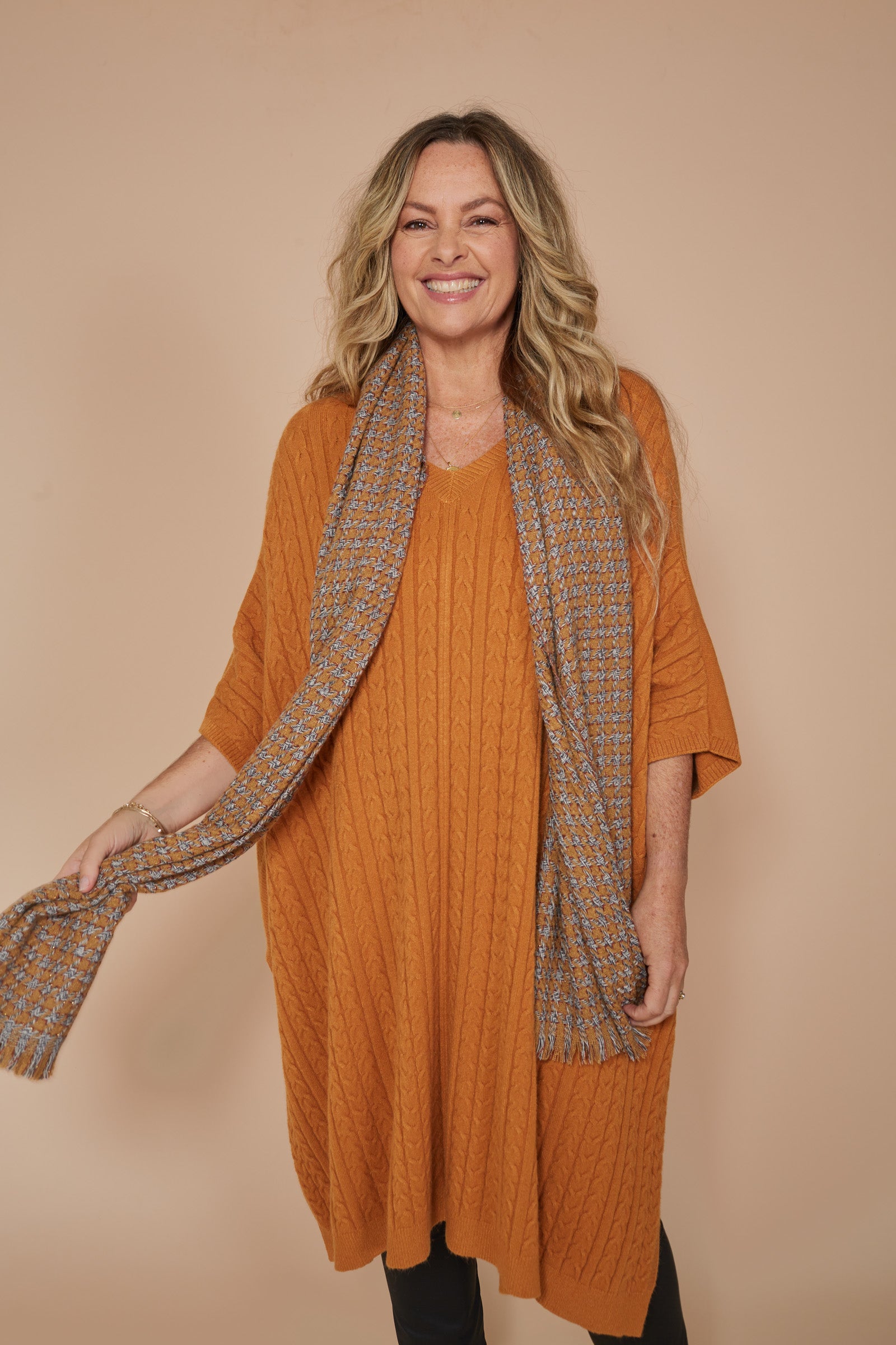 Alawa Cable Poncho - Ochre - eb&ive Clothing - Knit Poncho One Size