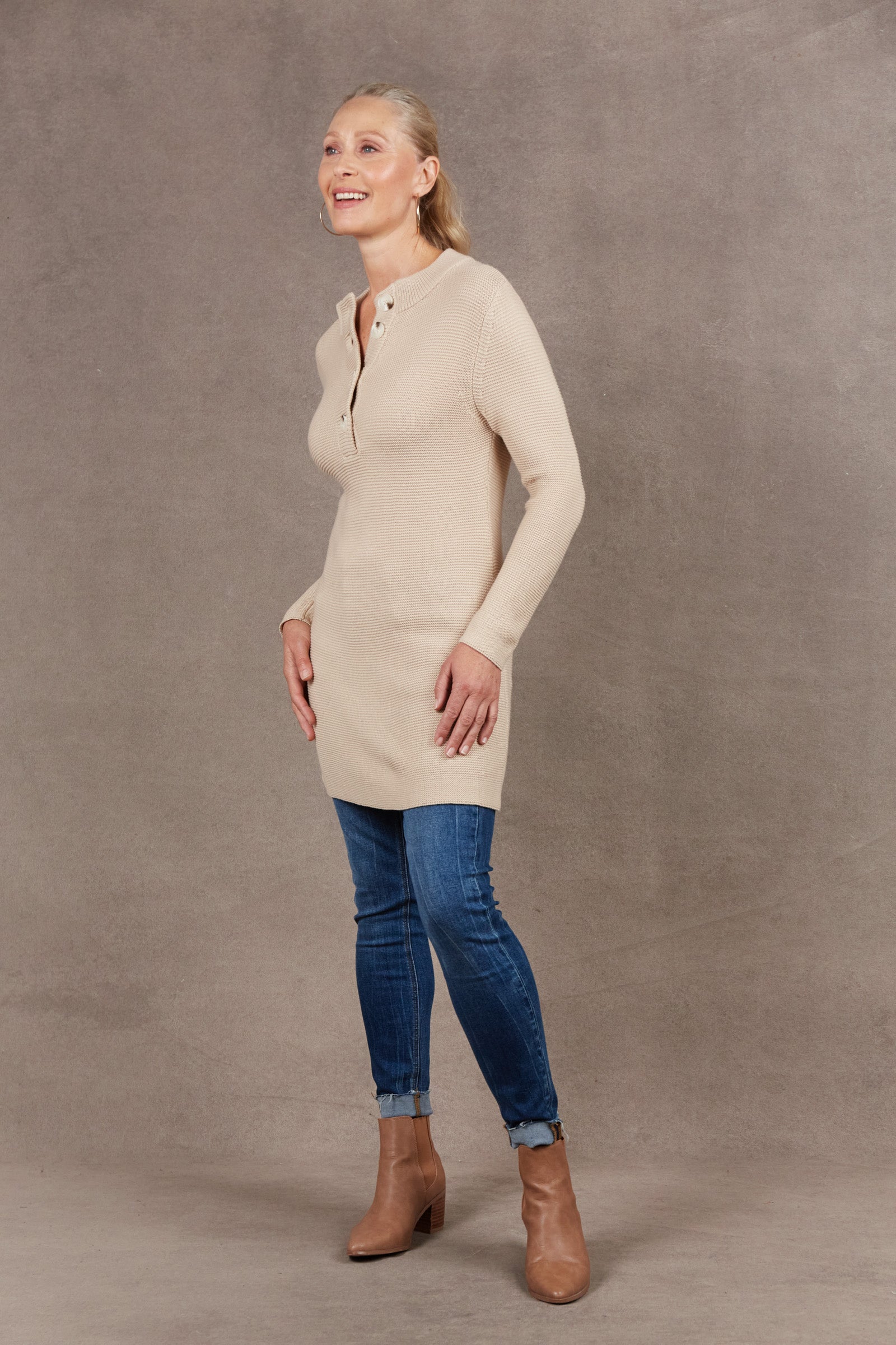 Britons Button Knit Top/Dress - Oat - eb&ive Clothing - Knit Top/Dress