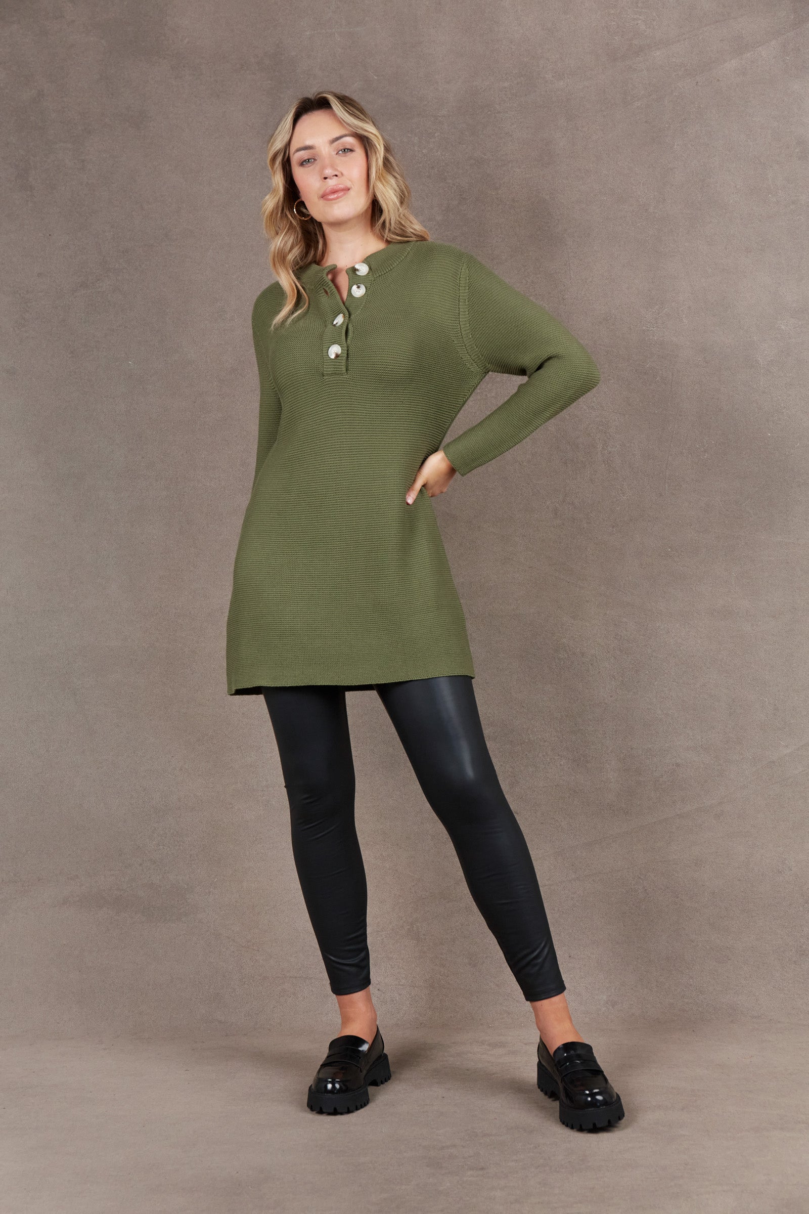 Britons Button Knit Top/Dress - Moss - eb&ive Clothing - Knit Top/Dress