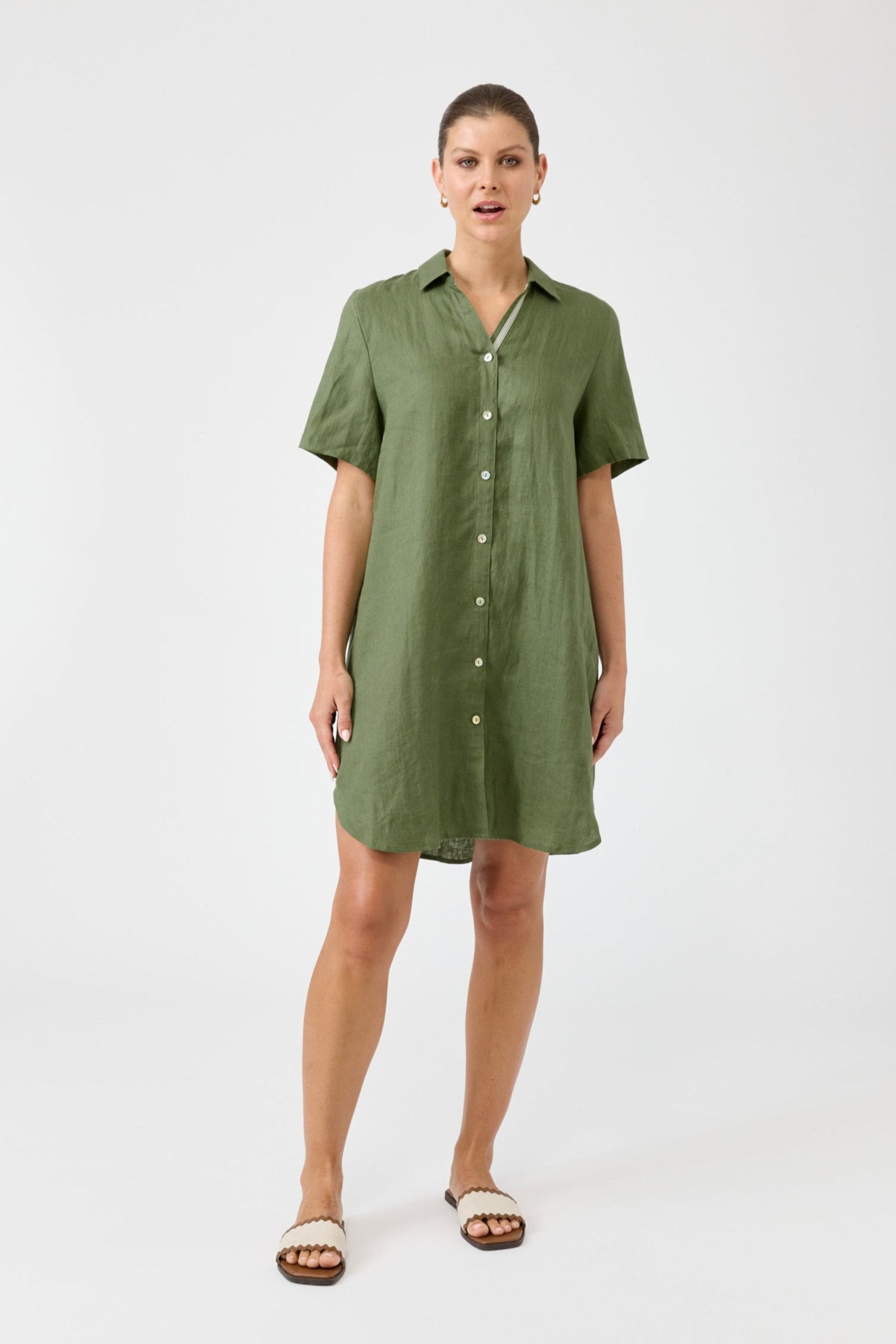 olive green button down shirt dress Priscavera ~ Olive Button Down Dress main image 0